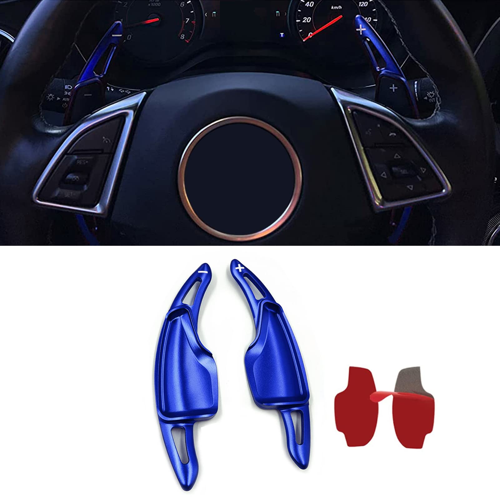 MICROCK Steering Wheel Paddle Shifter Extensions for Chevrolet Camaro 2016-2022, for Chevy C7 Corvette 2014-2019, Aluminum Blue