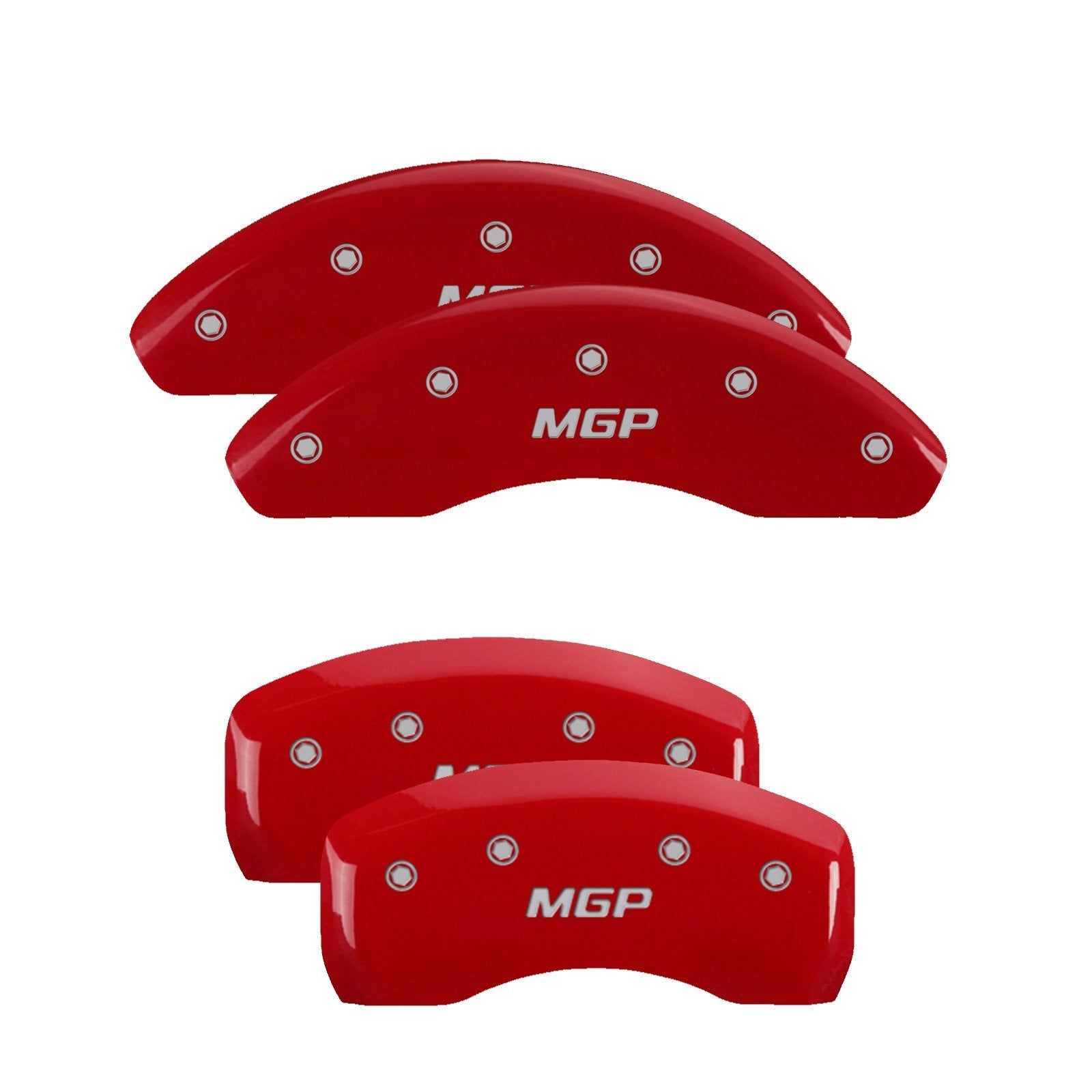 Mgp Caliper Covers 21198Smgprd Fits 2020 Kia Forte (2.0L) - Red Powder Coat Finish; Silver Mgp & Bolts (Set Of 4 Brake Covers)