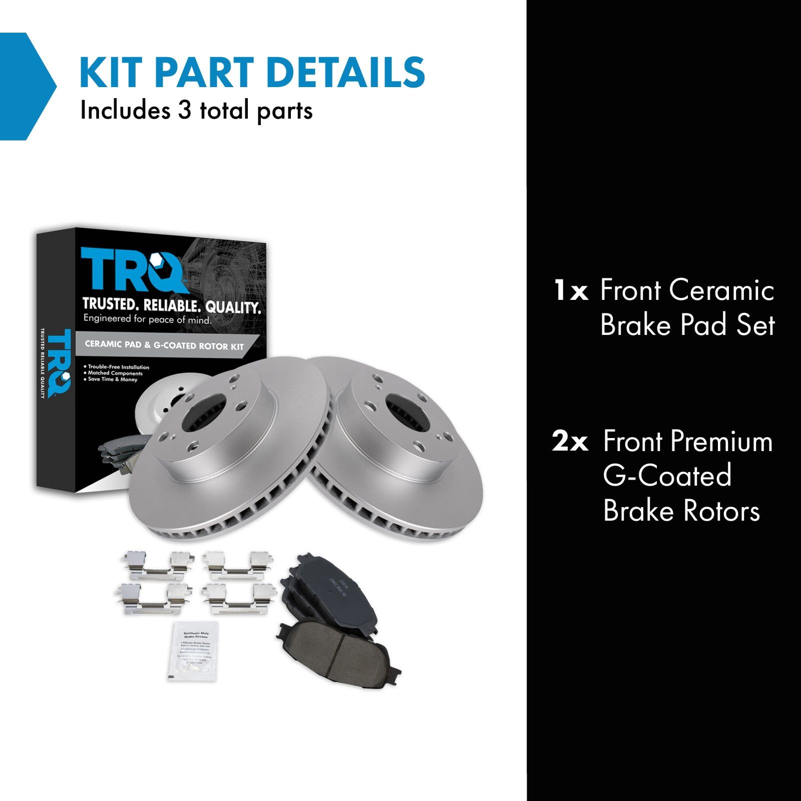 Trq Front Premium Posi Ceramic Disc Brake Pad & Coated Rotor Kit Compatible With Tacoma