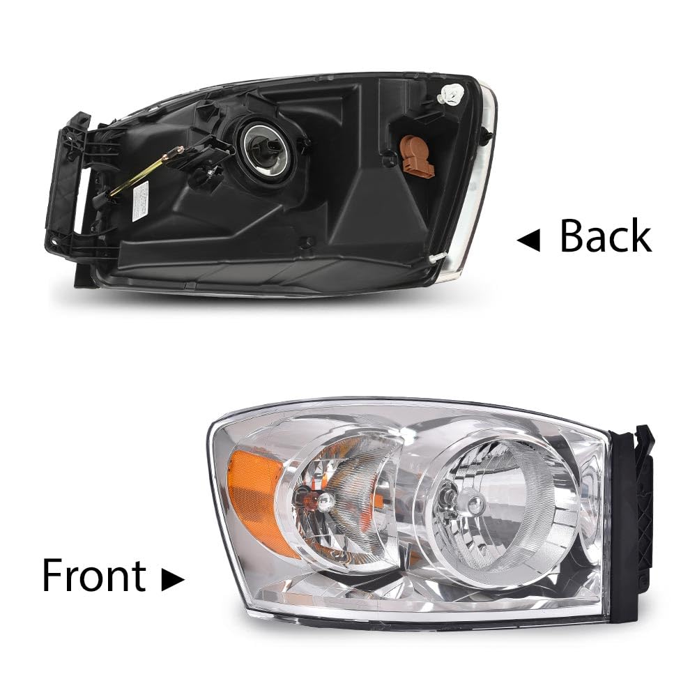 G-Plus Headlights Assembly W/Chrome Bezel Halogen,Fit For Dodge Ram 1500 2006-2008/Dodge Ram 2500 3500 2006-2009, Ch2502180 Ch25