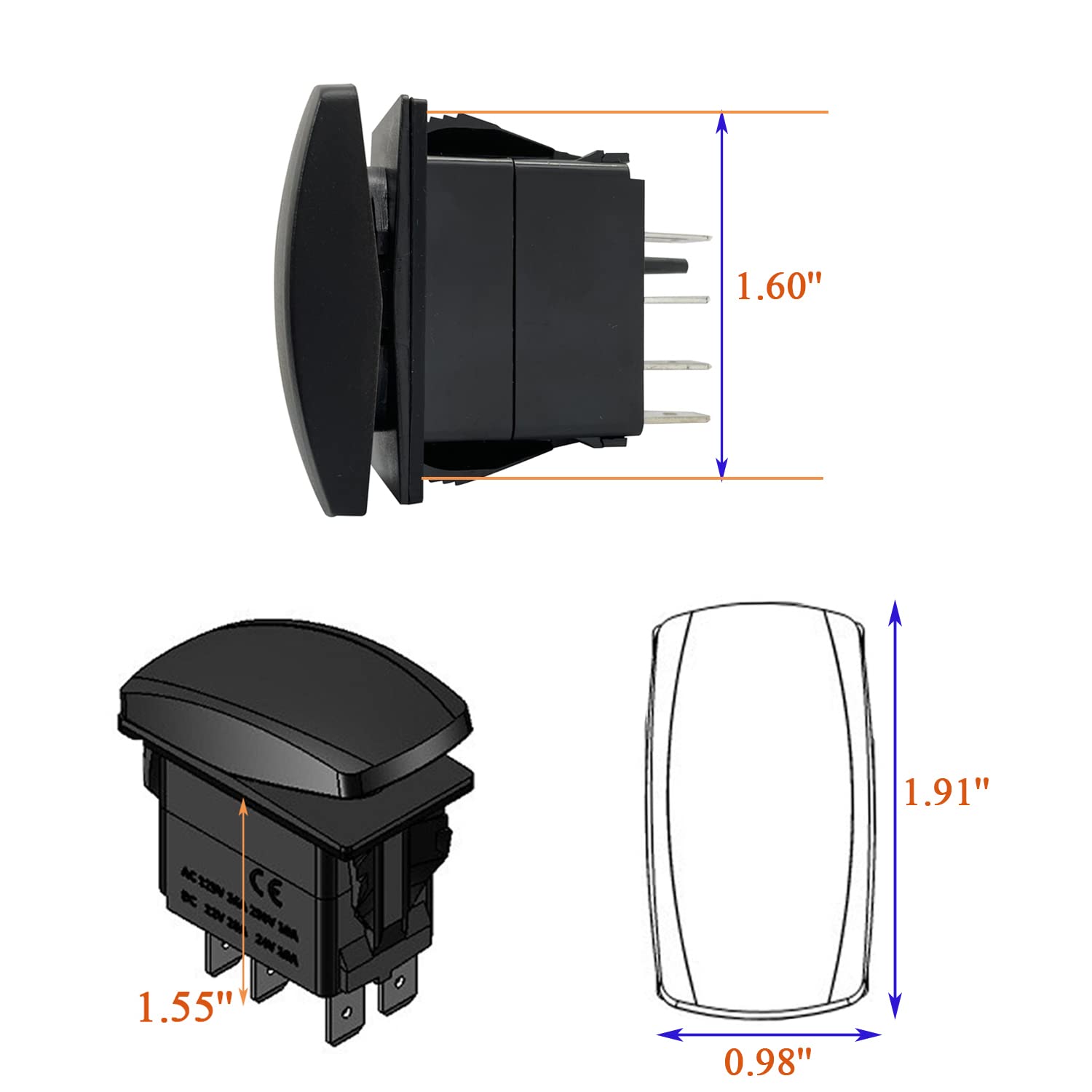 Blue Led 7 PIN Turn Signal Switch with 3 PIN Adjustable Flasher Relay 3 Way ON-Off-ON DPDT Rocker Switch + LED Flasher Blinker f