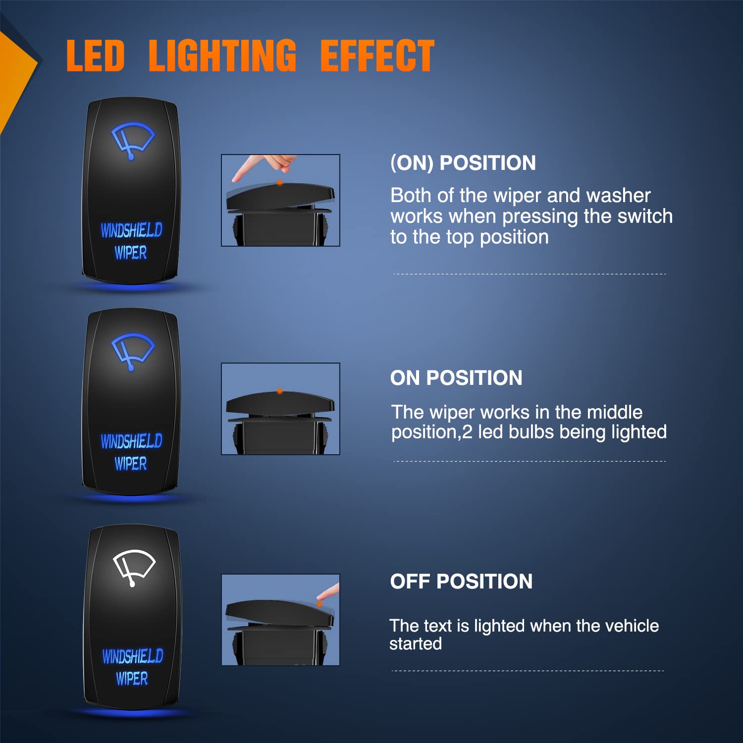 Nilight Windshield Wiper Rocker Switch Led Light Bar Switch 8Pin Laser (ON) On Off DPDT switches 20A/12V 10A/24V Switch Blue wit