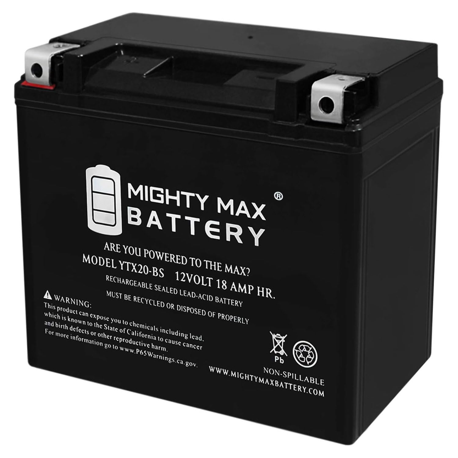 Mighty Max Battery Ytx20-Bs -12 Volt 18 Ah, 270 Cca, Rechargeable Maintenance Free Sla Agm Motorcycle Battery