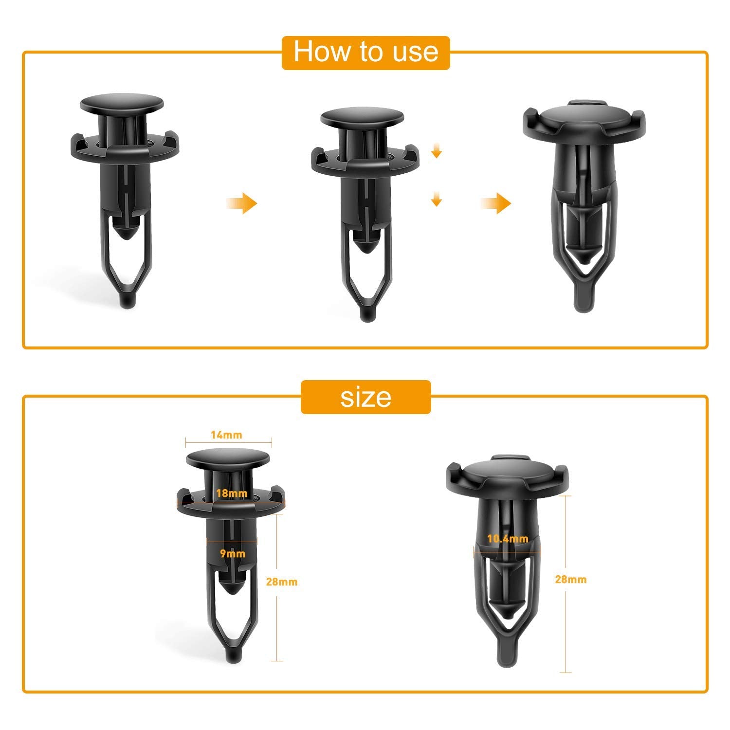 Gooacc 100Pcs Nylon Push-Type Automotive Clips Rivet Retainer Fender Bumper Fasteners Clips For Toyota #52161-02020 9Mm,1Pc Bonus Fastener Remover