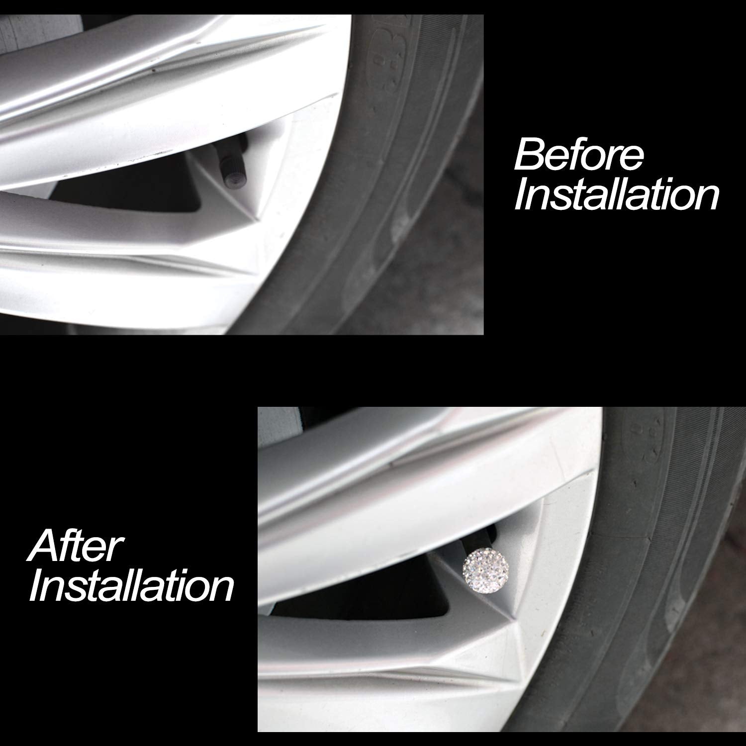 Mechcos Car Wheel Tire Valve Caps, 4 Pack Crystal Rhinestone Car Tire Wheel Valve Stem Air Caps For Car Tire Accessories Universal For Cars, Suvs, Bicycle, Trucks And Motorcycles - White