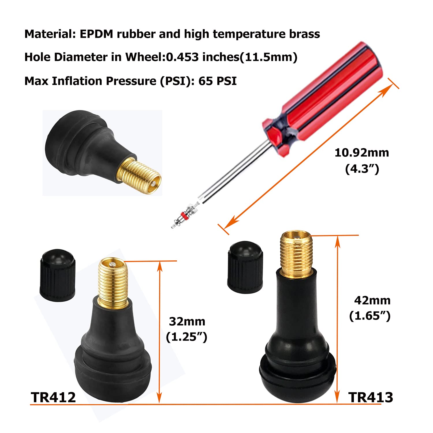 Dr.Roc Tire Valve Tools Set - 1 X Installer, 20 X Snap-In Valve Stem With Cores (12 X Tr412, 8 X Tr413), 1 X Core Remover