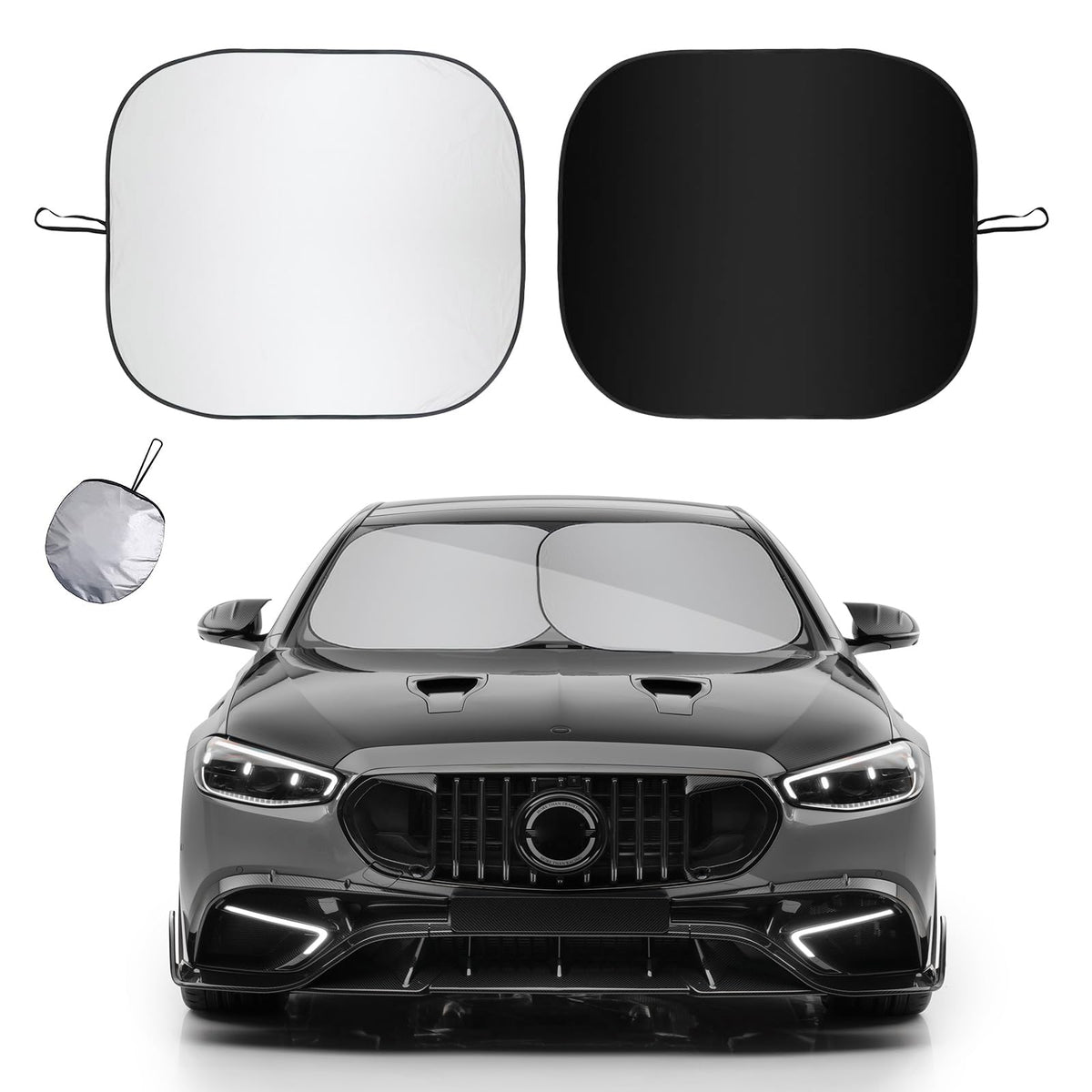 Yourkar 2 PCS Car Windshield Sun Shade, 31    28 Inches Thickened Sunscreen Auto Windshield Sunshade, Silver Coated Fabric Vehic