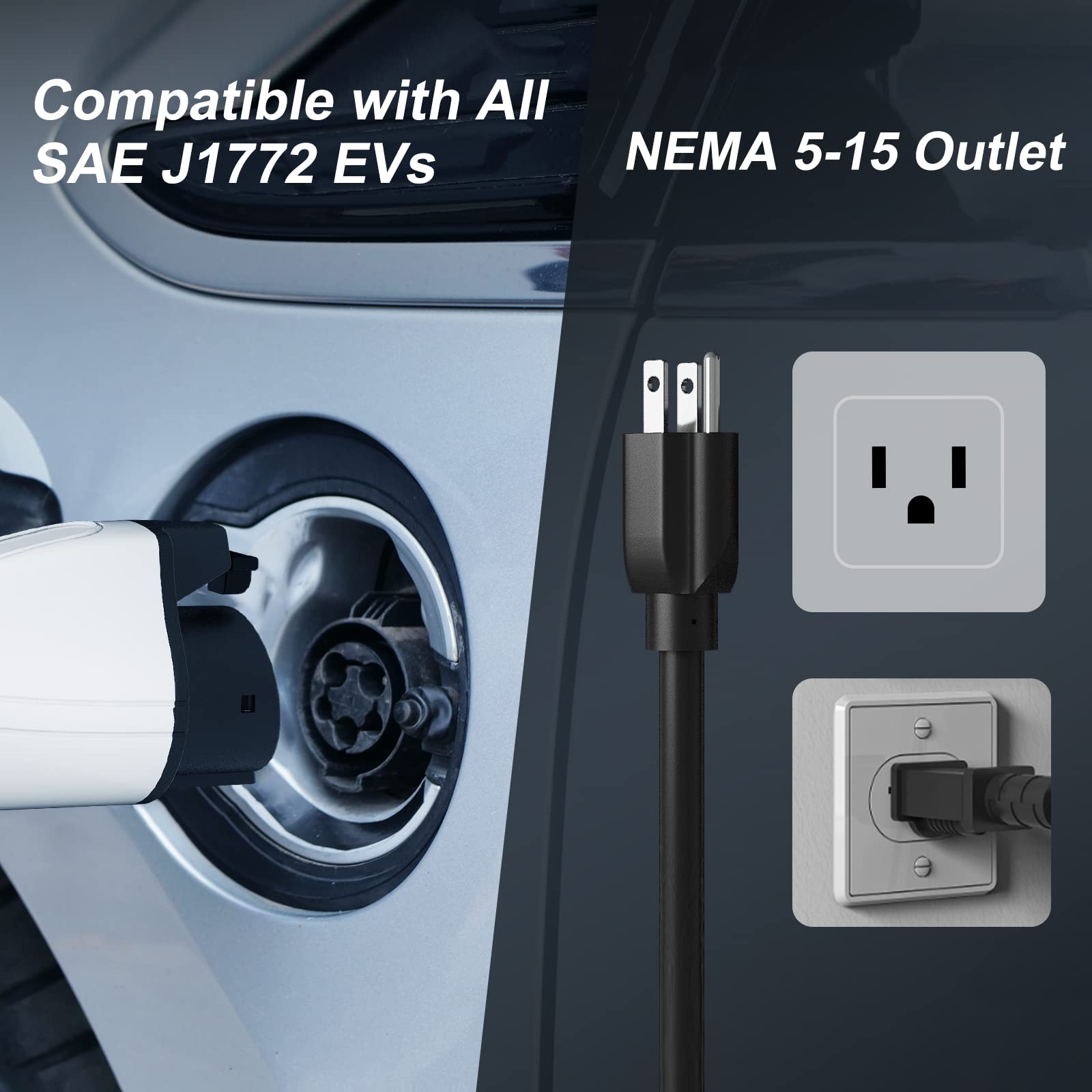 Megear Skysword ? Level 1 Ev Charger (110V, 16A, 25Ft), Evse Home Electric Vehicle Portable Charging Station (Nema 5-15 Plug)