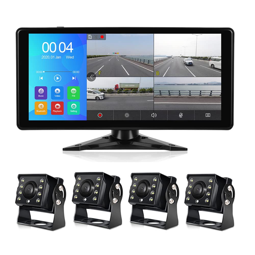 Eversecu10.36 Touch Screen 4K Quad Display Monitor & Car Backup Cameras System & 4Pcs 1080P Backup Ahd Cameras, Mp5 Player, Vehi