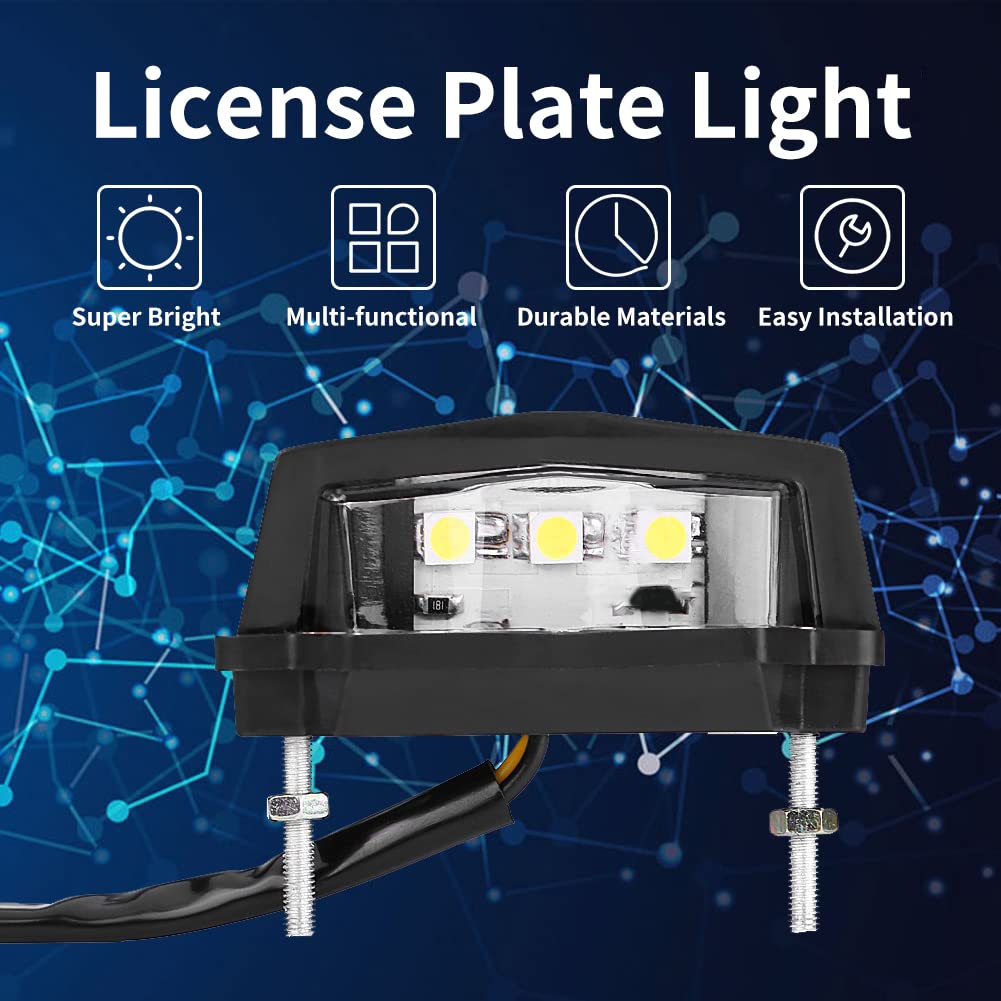 Led License Plate Light 6K, 12V Universal Motorcycle License Plate Light Led Rear Brake Tail Light Lamp License Plate Mount Whit