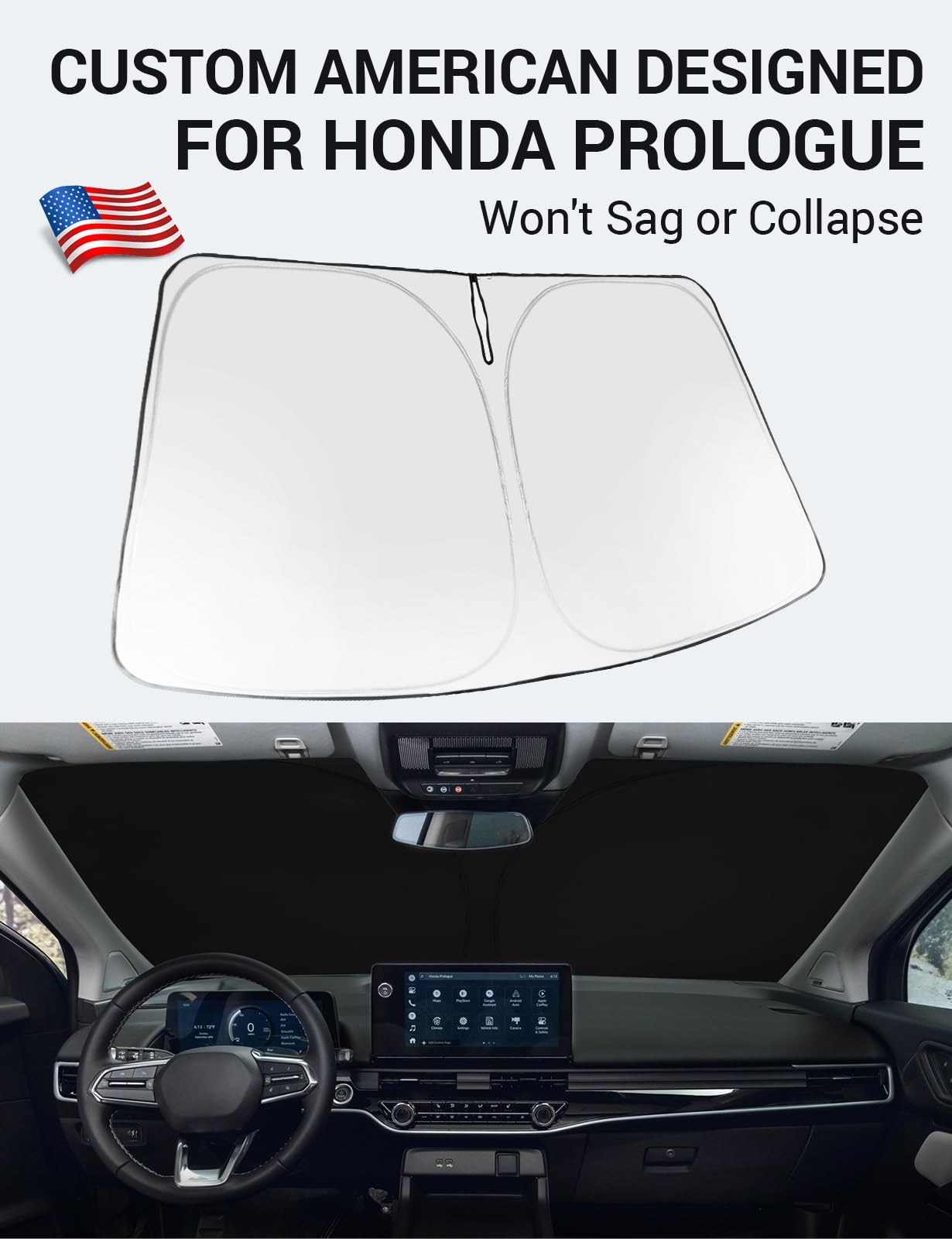 Proadsy 2025 Upgrade Windshield Sun Shade Custom Fit Honda Prologue 2024 2025 Foldable Front Sunshade Protector Sun Visor Blocks