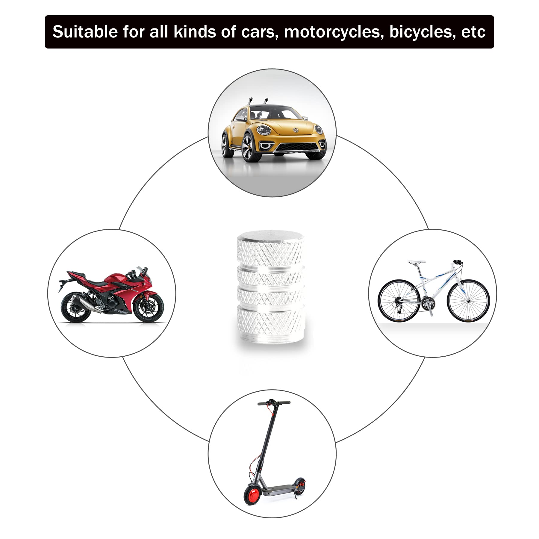 Singaro 12Pcs Tire Valve Stem Caps, Car Exterior Accessories, Aluminum Alloy Valve Cover General Purpose Cars, Trucks, Motorcycles And Bicycles (Silver)