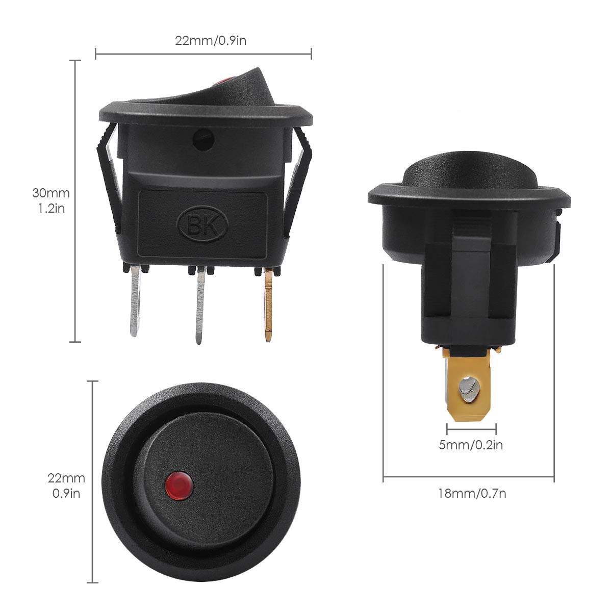 Autoec 10Pcs Car Truck Round Rocker Toggle Switch Light On-Off Control