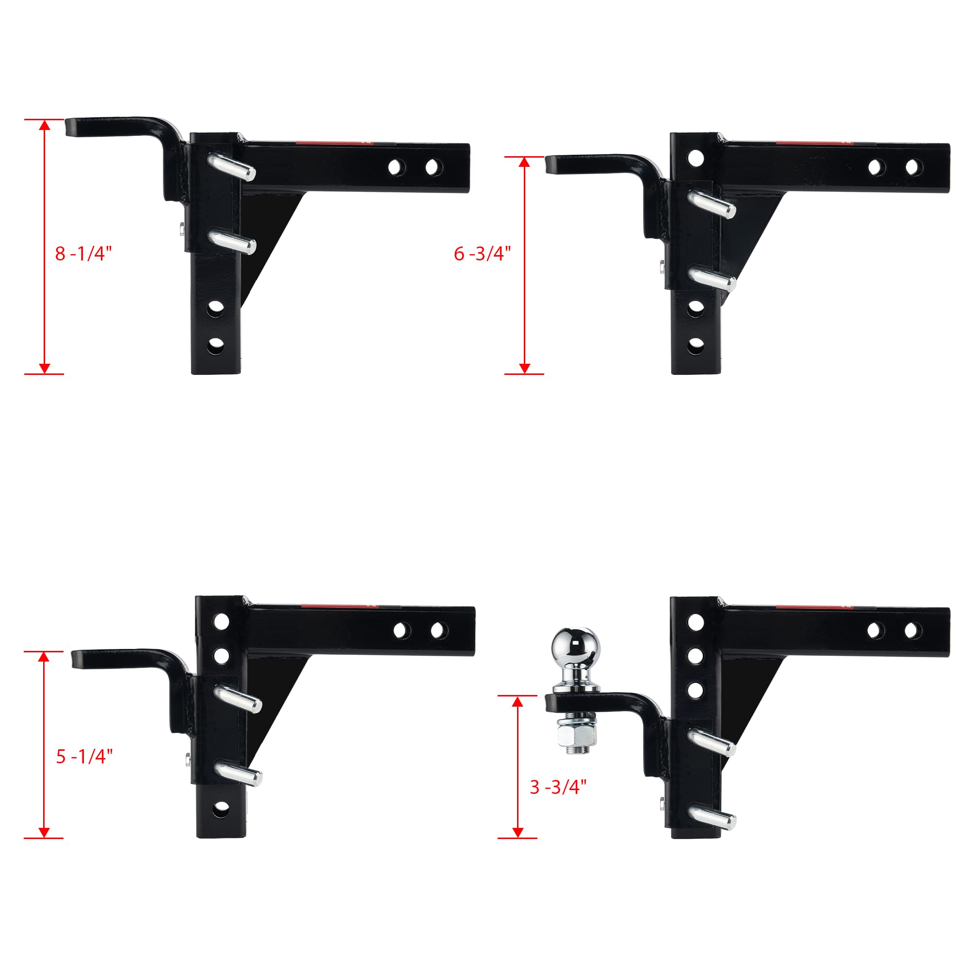 Tyt Adjustable Trailer Hitch Ball Mount, 6-Position Tow Hitch, Fits 2-Inch Receiver, With 1'' Hitch Ball Hole, 9-1/2'' Drop & 8-