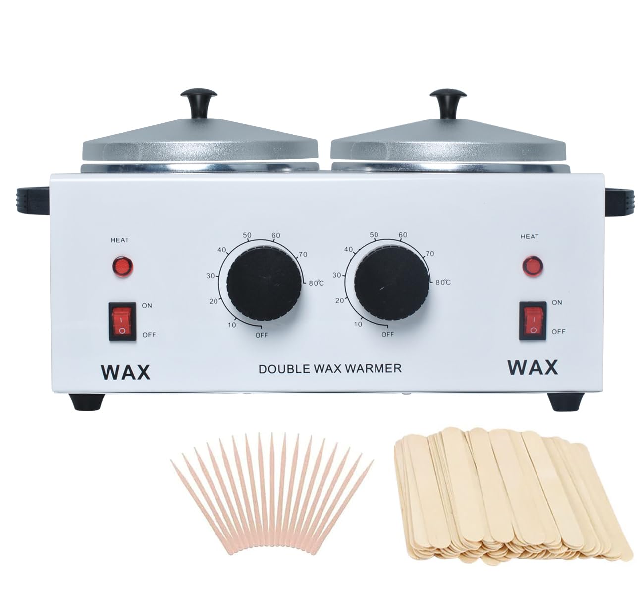Wax Warmer Double Pot  Professional Electric Heater for Facial  Body  Spa  and Salon  1.2L Dual Adjustable Temperature with 100 Wooden Craft Sticks  Hair Removal-New