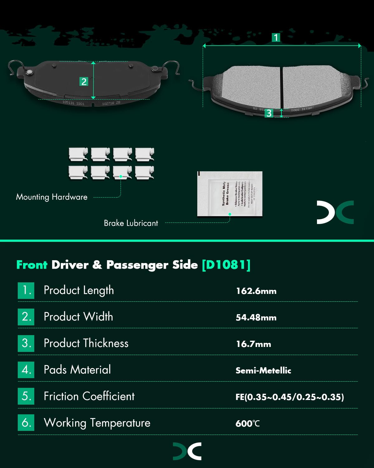 Scitoo D1081 Semi-Metal Brake Pads Kits Front Replacement For Ford For Mustang 2005-2013