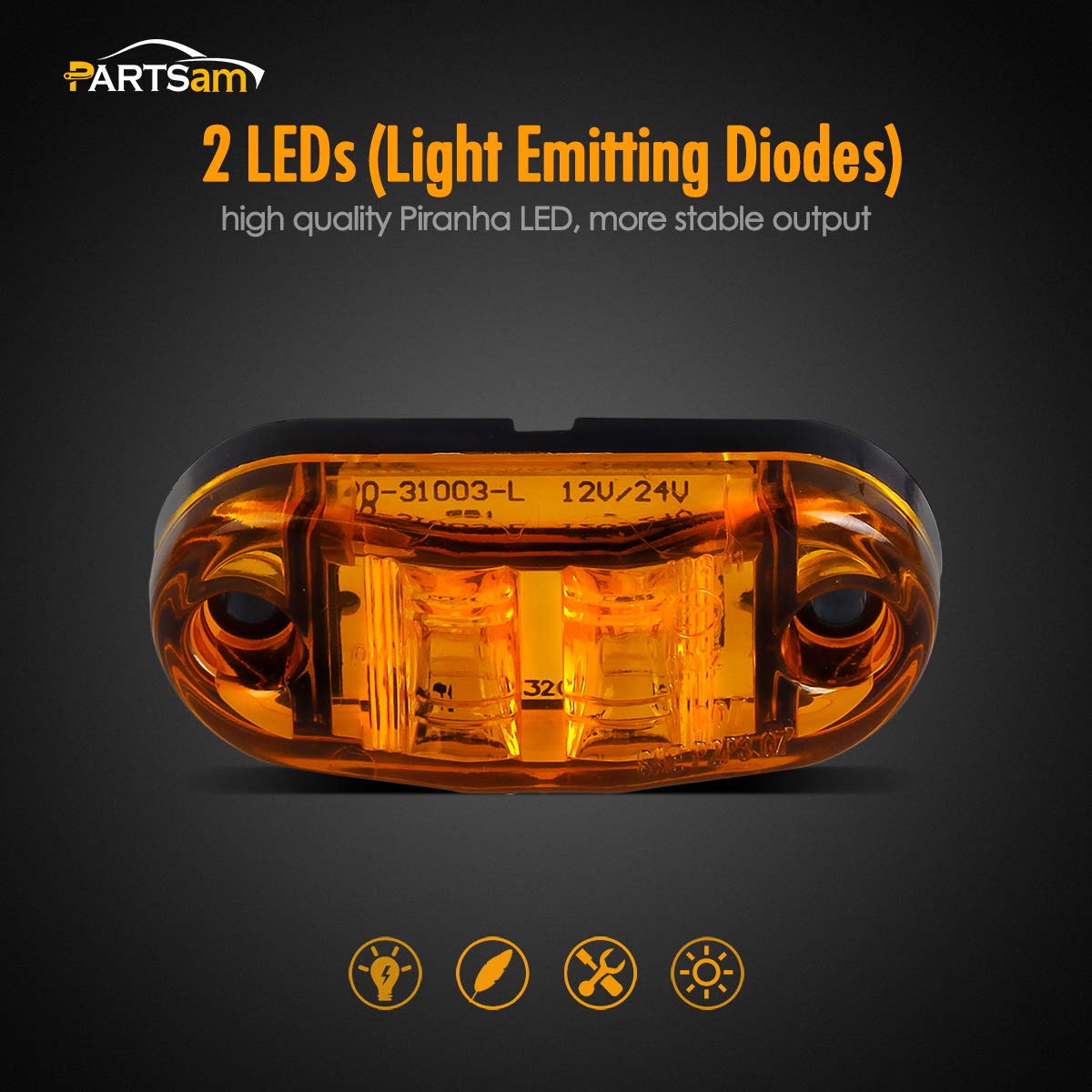 Partsam Amber Red 2.5'' 2 Diode Oval Led Trailer Truck Clearance Light Side Marker Light 4Pcs, Surface Mount Little Boat Marine