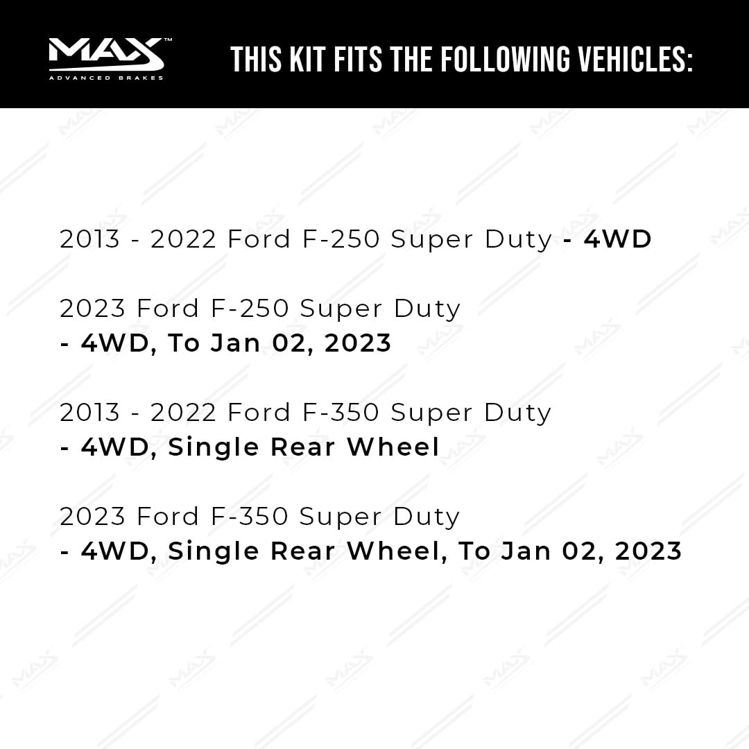 Max Advanced Brakes Front & Rear Brake Kit Compatible With 2013-2017 2018 2019 2020 2021 2022 2023 Ford F250 F350 4Wd Replacement Cross Drilled Disc Brake Rotors And Ceramic Brake Pads