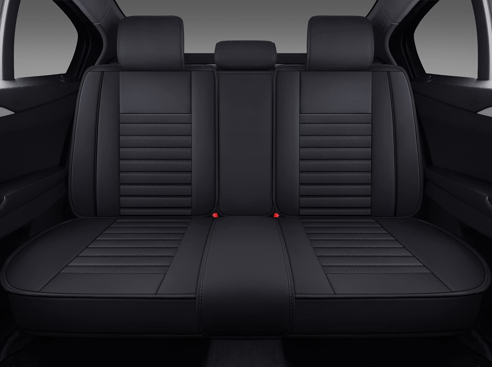 Omoka Auto Rear Car Seat Covers With Waterproof Leather,Vehicle Cushion Cover For Cars Suv Sedan Pick-Up Truck Universal Fit Set For Most Cars (Black, Rear Seat)