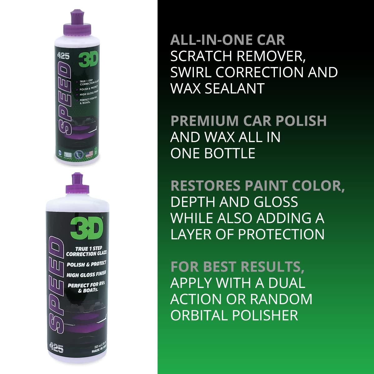 3D Speed Car Scratch Remover Polish & Wax - 16Oz - All-In-One Scratch Remover, Swirl Correction & Wax Sealant Protection With Glossy Shine
