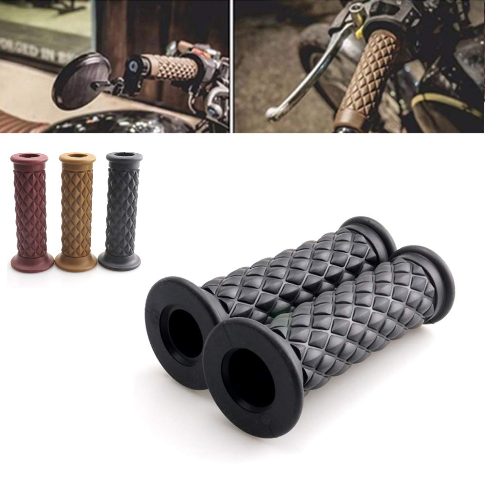 Motorcycle Vintage Non Slip Handlebar Grips 7/8' 22Mm 1' 24Mm Rubber Handle Grips, Open End (Black)
