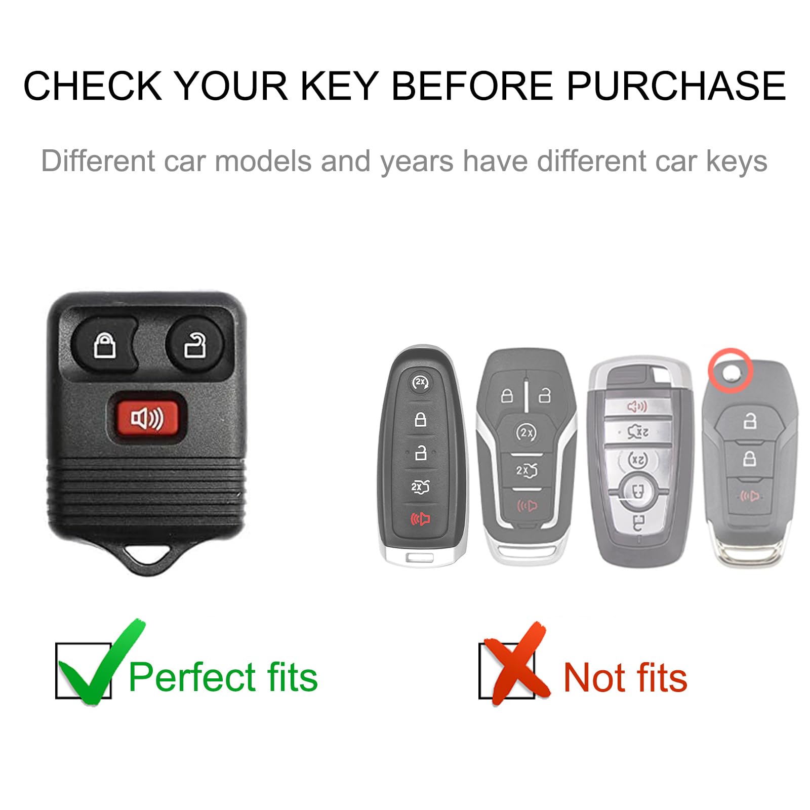 Cacarlike Ford Key Fob Cover With Ford Keychain, 1998-2010 F150 F250 F350 F450 F550 Smart Key Protector, White+Gold
