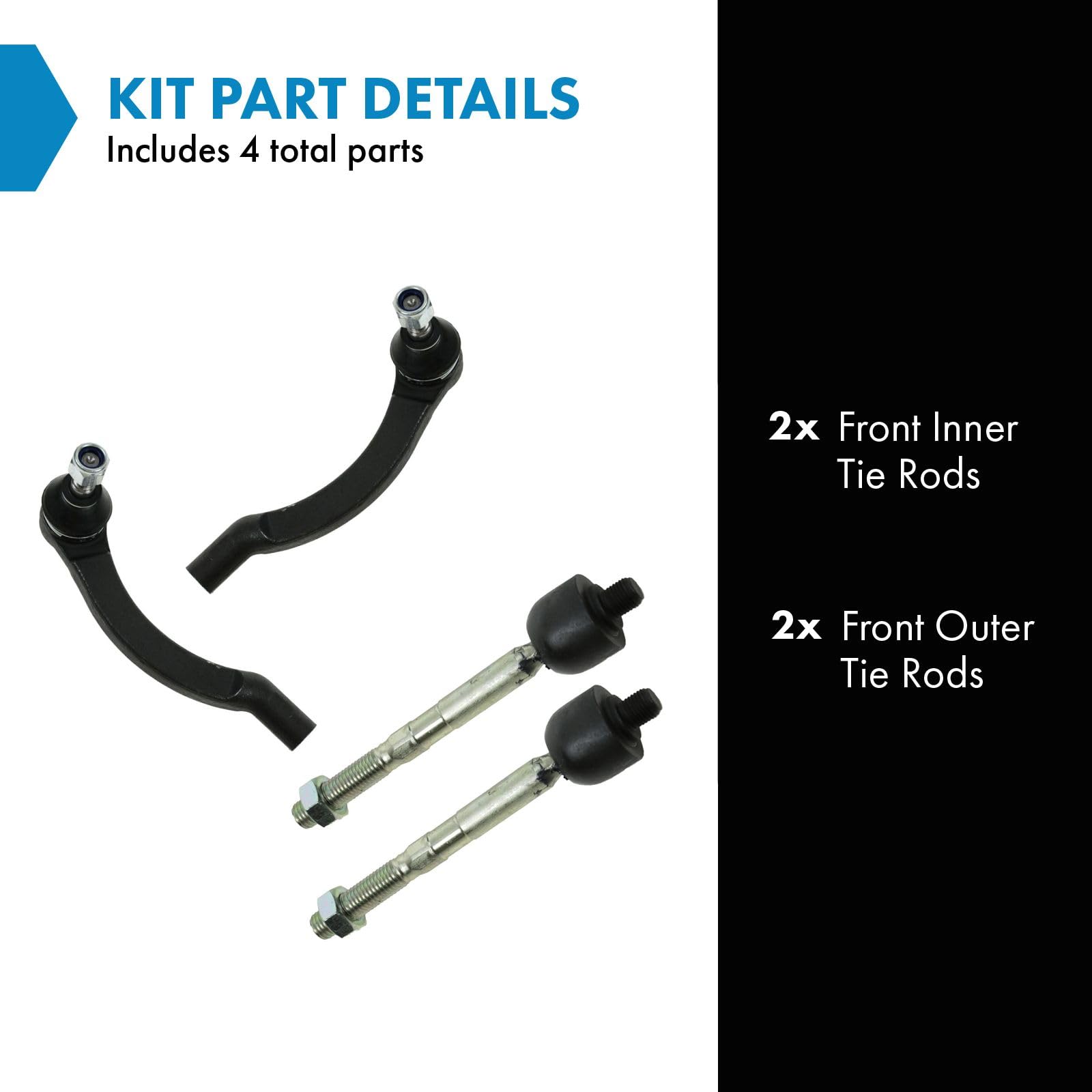 Trq Front Tie Rod Set Compatible With 1993-1997 Volvo 850 1998-2004 C70 1998-2000 S70 V70