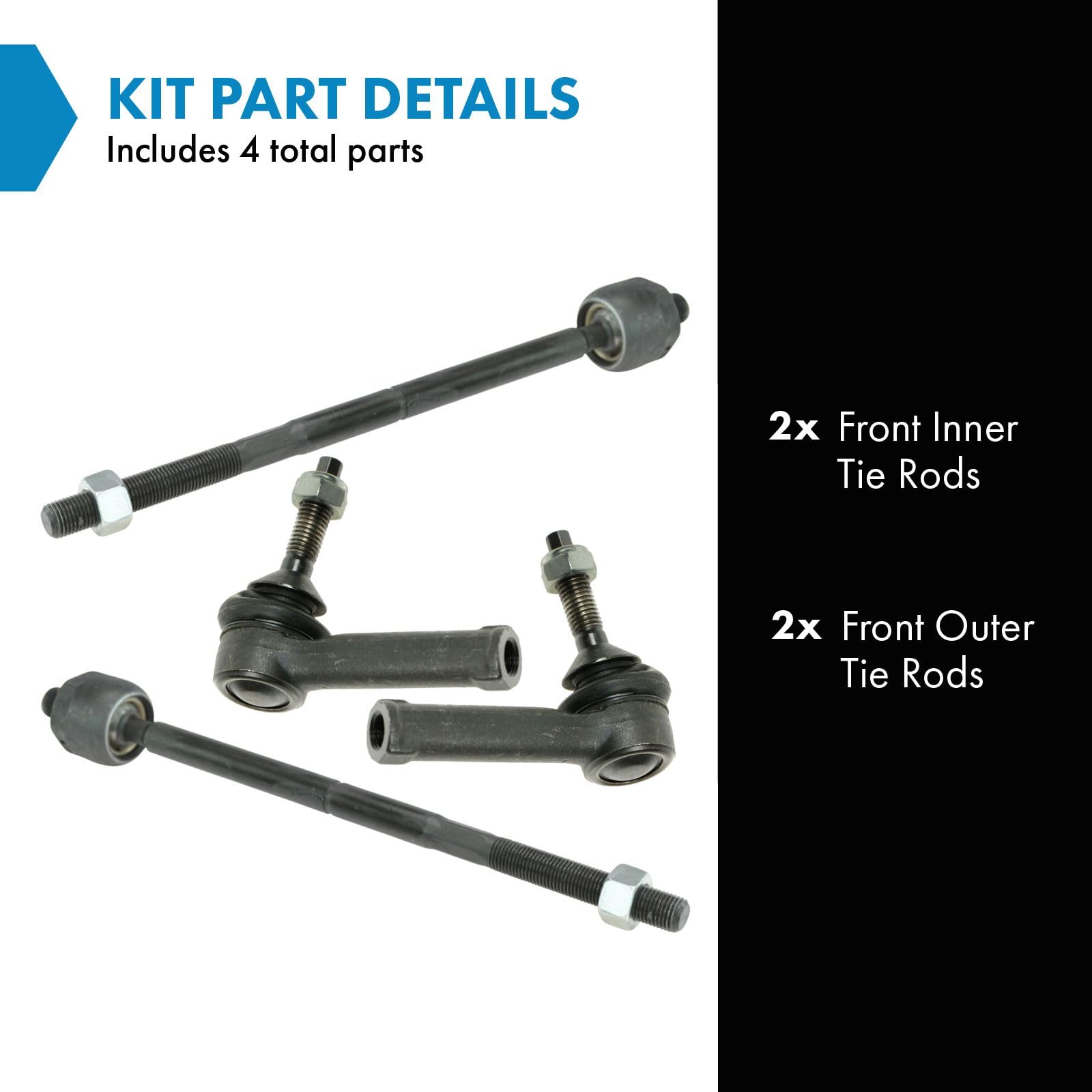 Trq Front Inner And Outer Tie Rod Set Compatible With 2005-2007 Ford Five Hundred 2009 Flex Freestyle 2008-2009 Taurus Taurus X