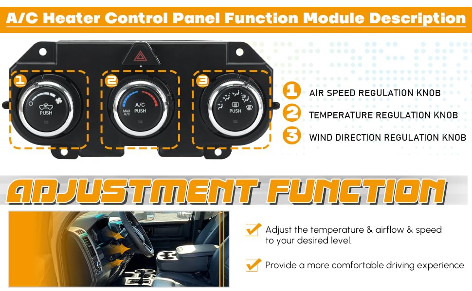 AC Heater Climate Control Unit Heat Defrost Compatible with RAM 1500 2500 3500 2013-2018 HVAC Climate Control Replace 68268189AA