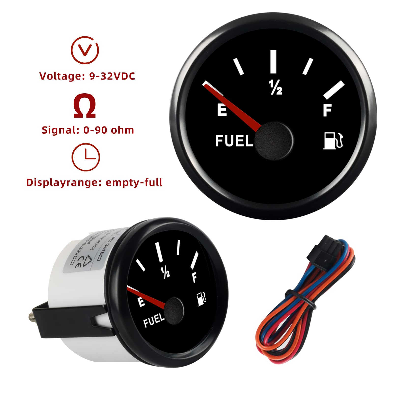 EIKLIM 0-90 ohm Fuel Gauge Marine Fuel Gauge Boat Fuel Level Gauge Gas Fuel Tank Meter Gauge 0-90 ohm Fuel Gauge with LED Backli