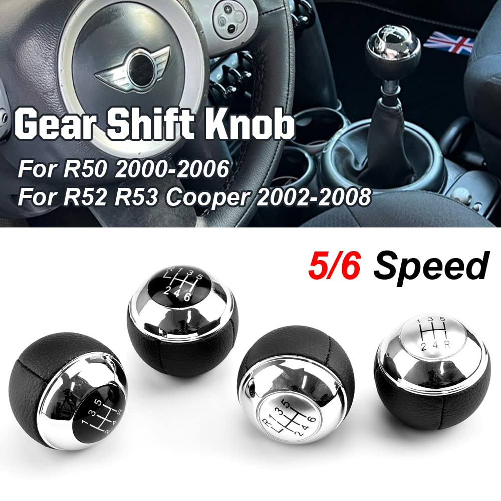 Qklsudua Car Styling Mt 5 Speed Chrome Gear Shift Knob Lever Shifter Handball Compatible With Mini R50 2000-2006 / Cabrio R52 R53 Cooper 2002-2008-Black