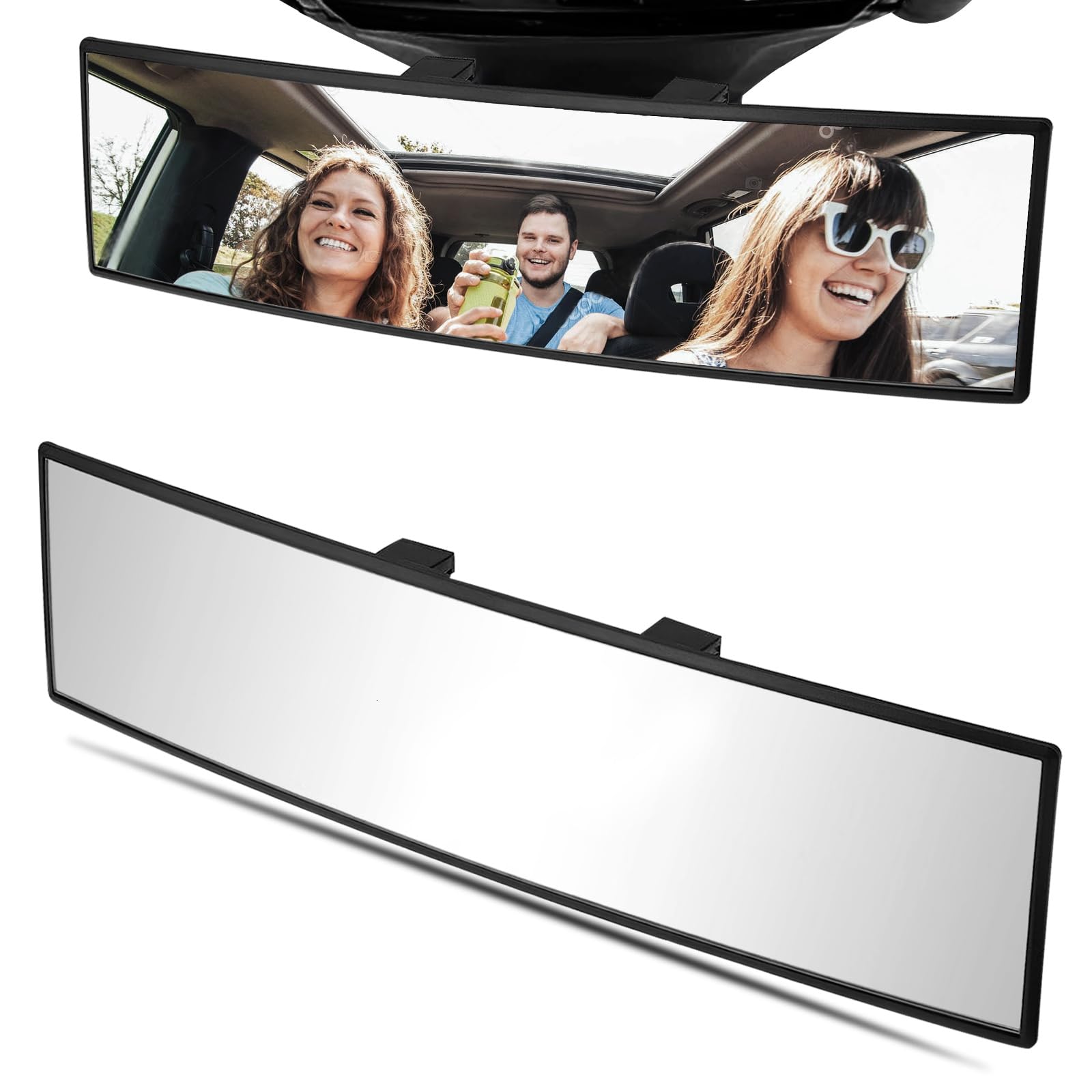 Wssrogy Car Rearview Mirror Hd Glass 12 Inch Anti Glare Clip On Panoramic Wide Angle Car Interior Rear View Mirror Universal For Cars Suvs Trucks (White)