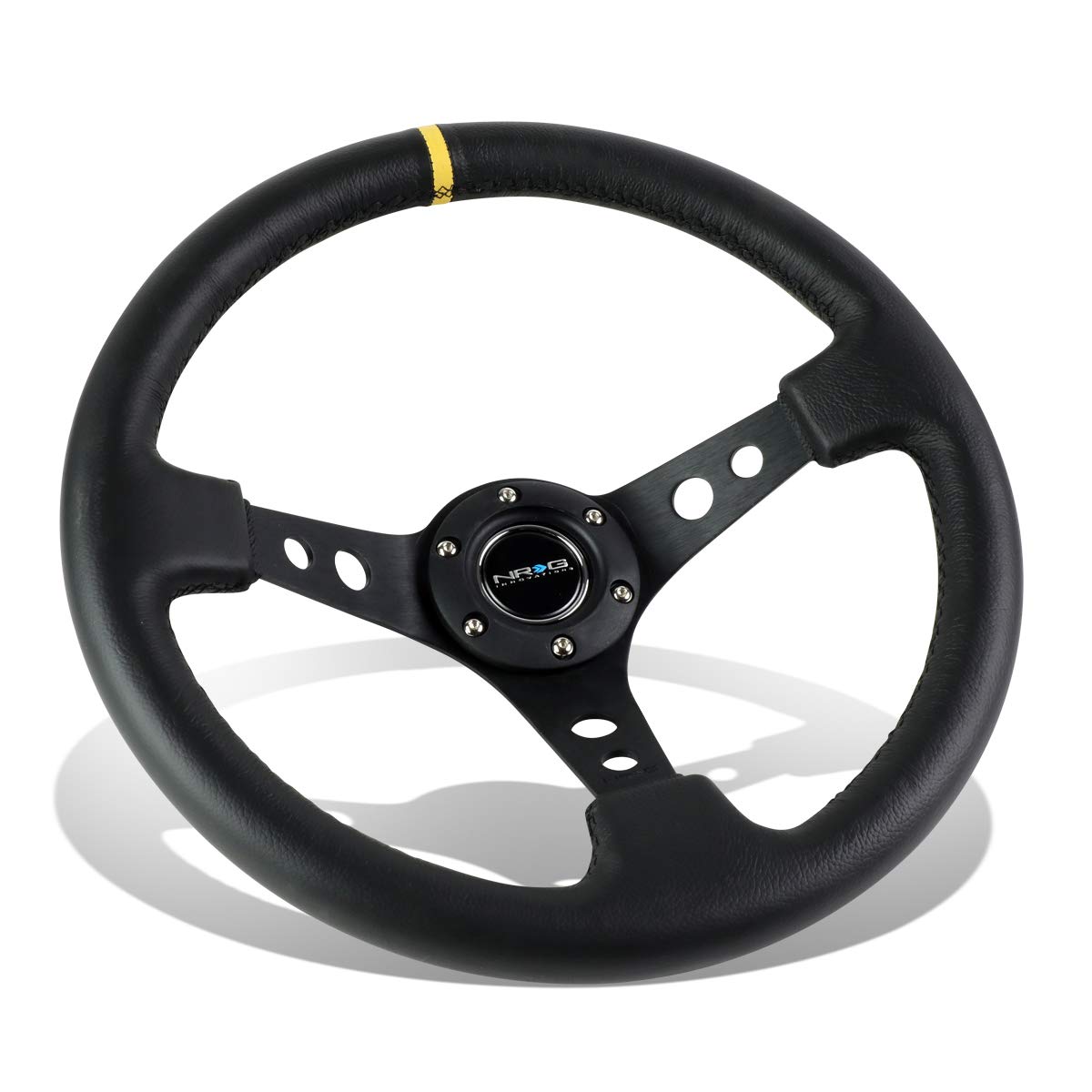 Nrg Steering Wheel - 06 (Deep Dish) - 350Mm (13.78 Inches) - Black Leather With Black Spokes/Yellow Stripe - Part # St-006Bk-Y B