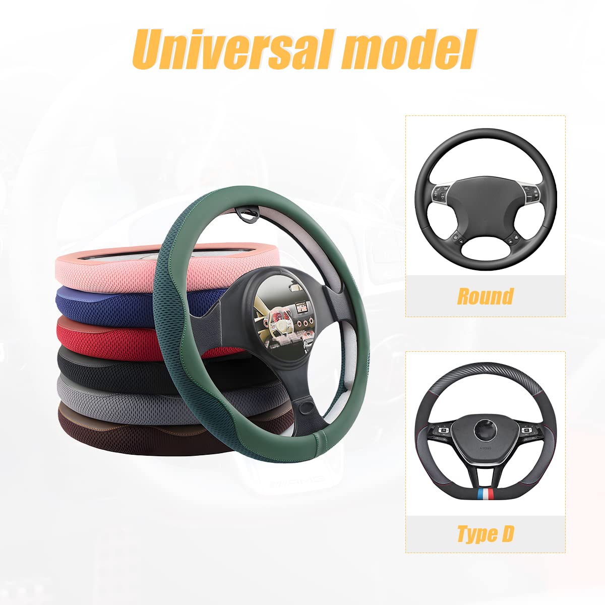 Car Steering Wheel Cover, Microfiber Breathable Ice Silk Leather Steering Wheel Cover Soft Anti-Slip Safety, 15Inch Four Season