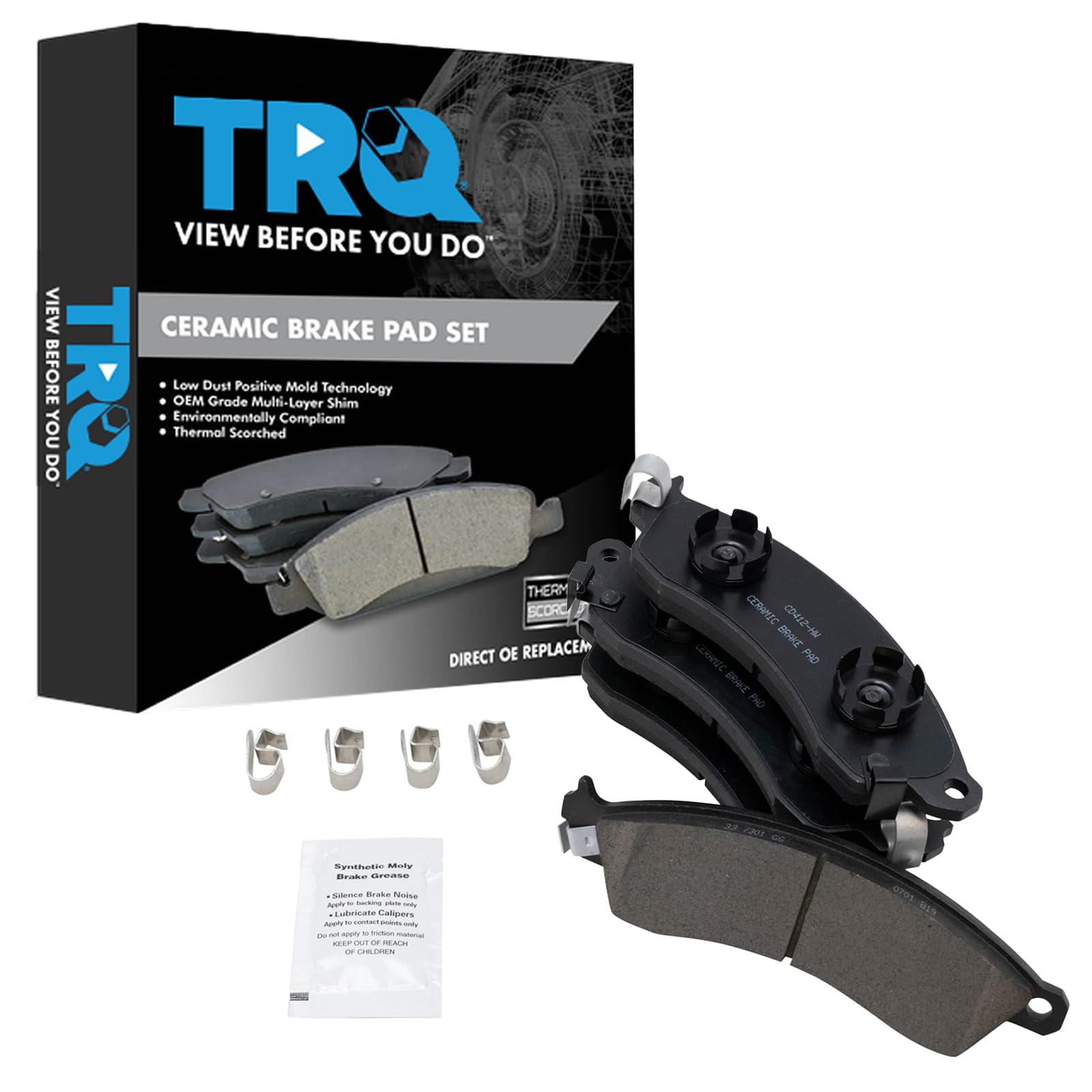 TRQ Front Brake Pads Ceramic Compatible with 1985-1991 Chevrolet Camaro 1988-1996 Corvette 1994-2004 Ford Mustang 1988-1992 Pont