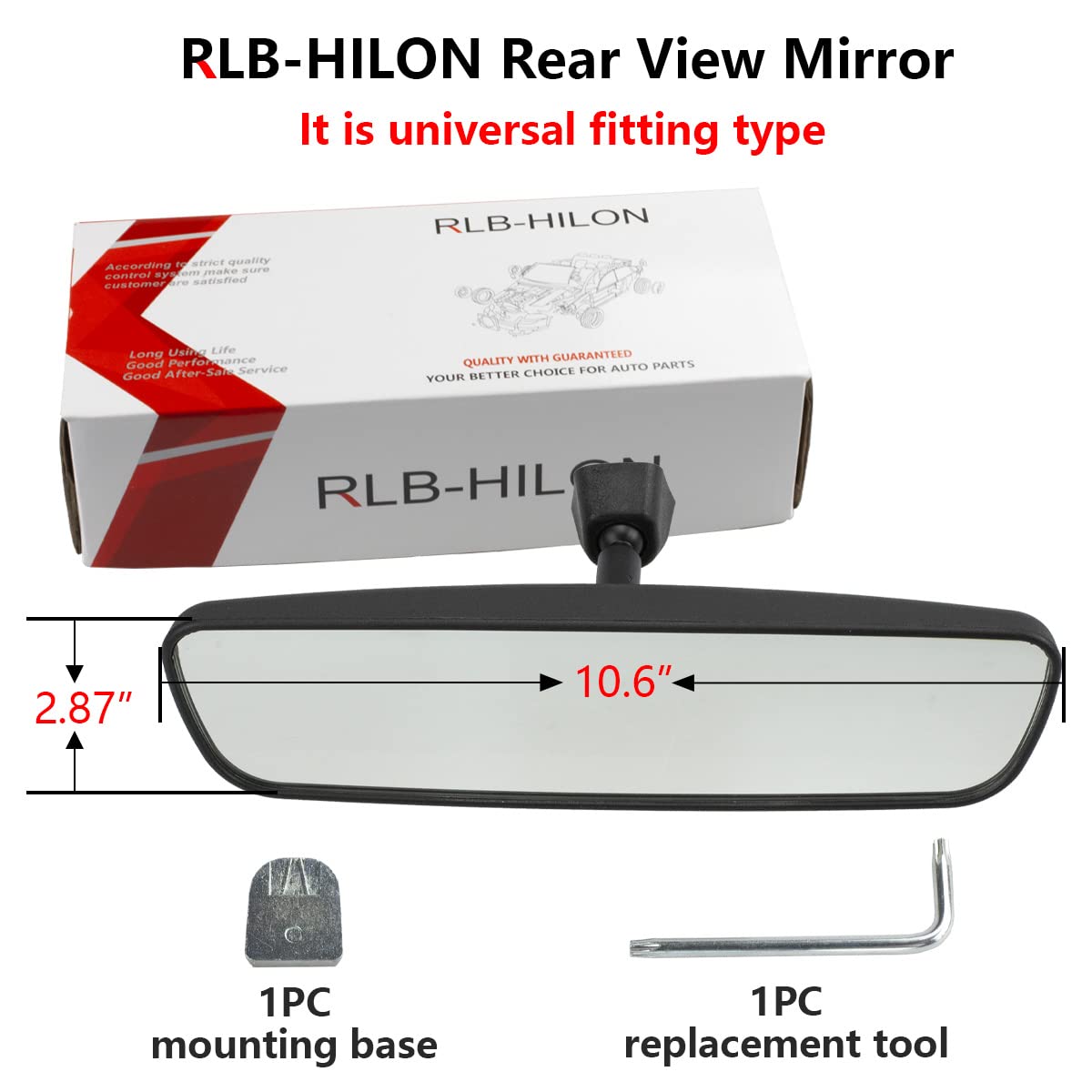Rlb-Hilon 10.6” Rear View Mirror, Universal Fit Type, Compatible With Jeep Wrangler Kia Optima Soul Sorento Nissan Rogue Altima Toyota Corolla Camry Tacoma Ford F150 Focus Honda Civic Accord And More