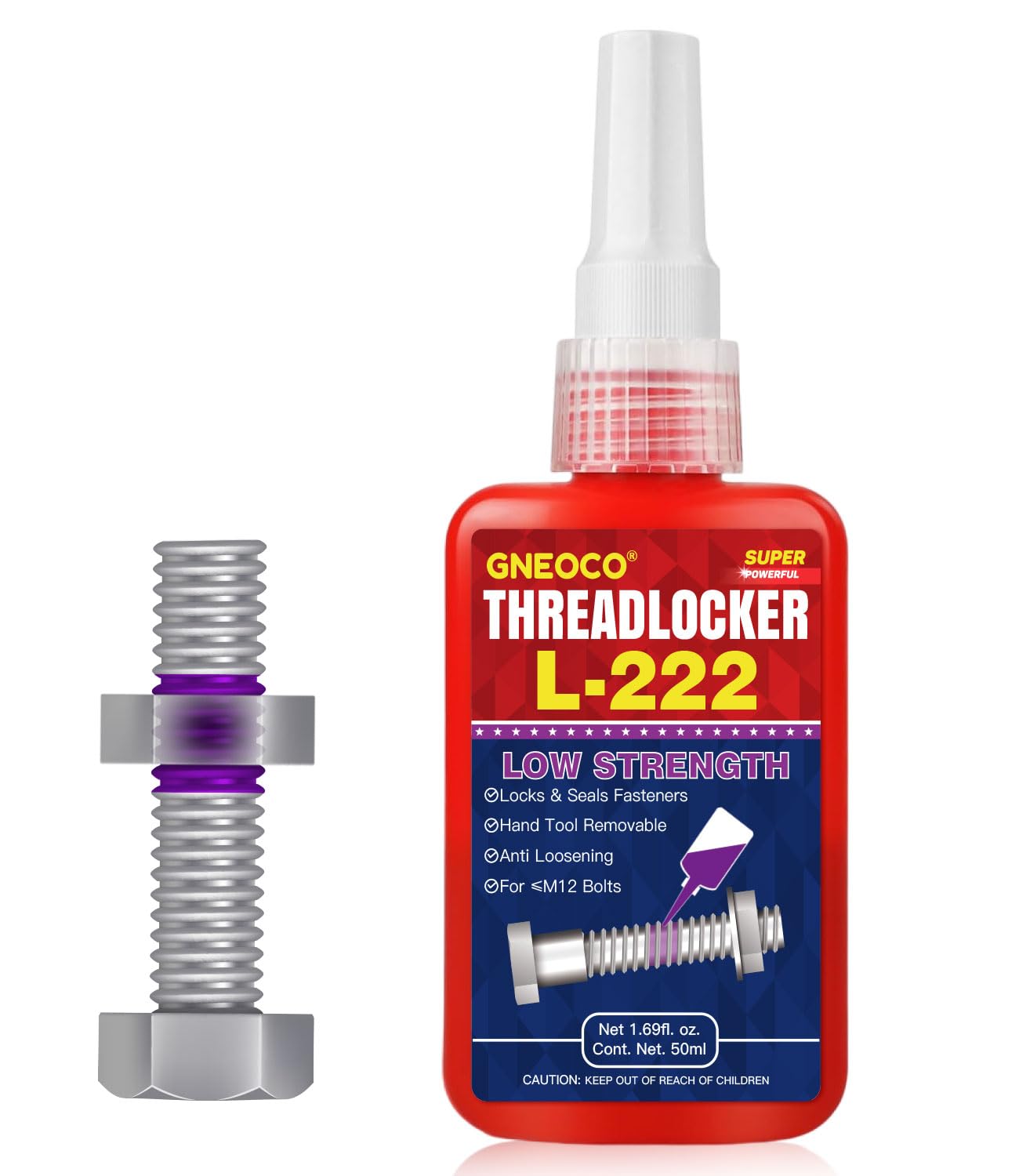 Threadlocker L222 1.69 Fl Oz/50 Ml, Thread Lock Low Strength Lock Tight For Nuts, Bolts, Fasteners And Metals, Anaerobic Curing