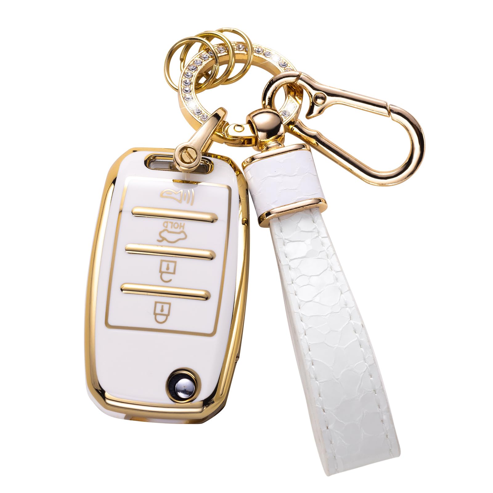 Cacarlike For Kia Key Fob Cover With Kia Keychain, Car Key Fob Case Compatible With Kia Rio Optima Soul Sportage Sorento Carens