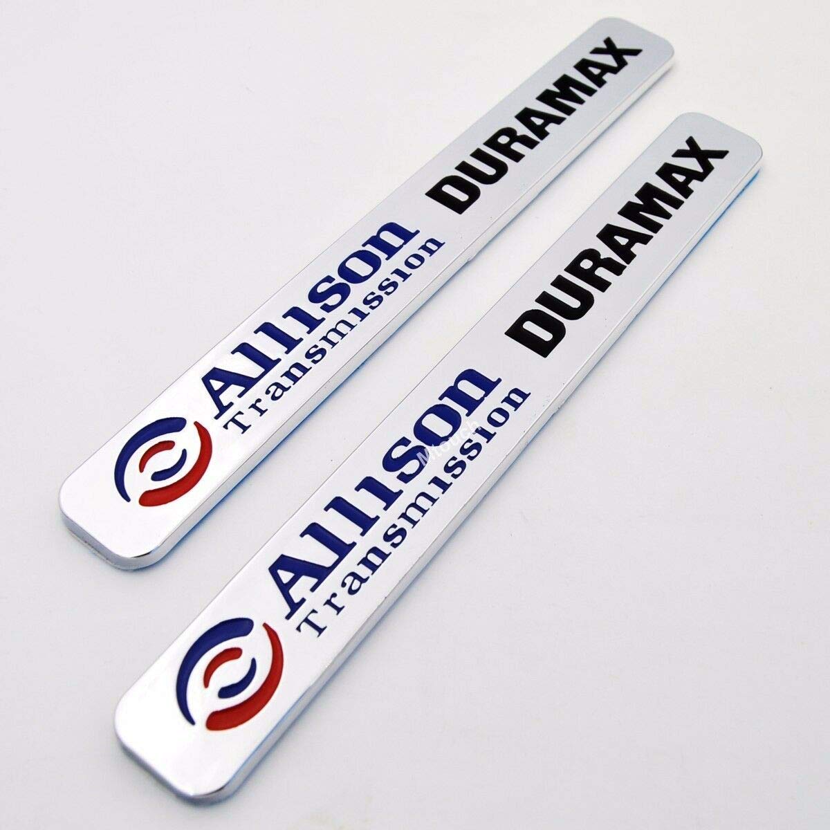 2X Allison Transmission Duramax Hood Emblem 3D Nameplate Badge Letter Replacement For Silverado ((Blue/Black/Chrome))