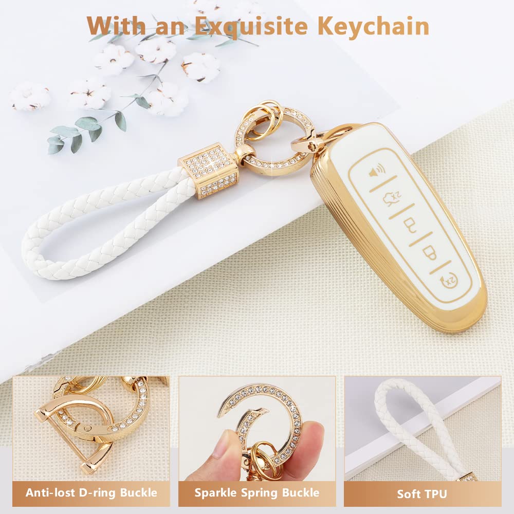 Pifoog Key Fob Cover For Ford 5 Button Car Key Shell Case Glitter Keychain For Ford Edge Explorer Expedition Focus Taurus Escape