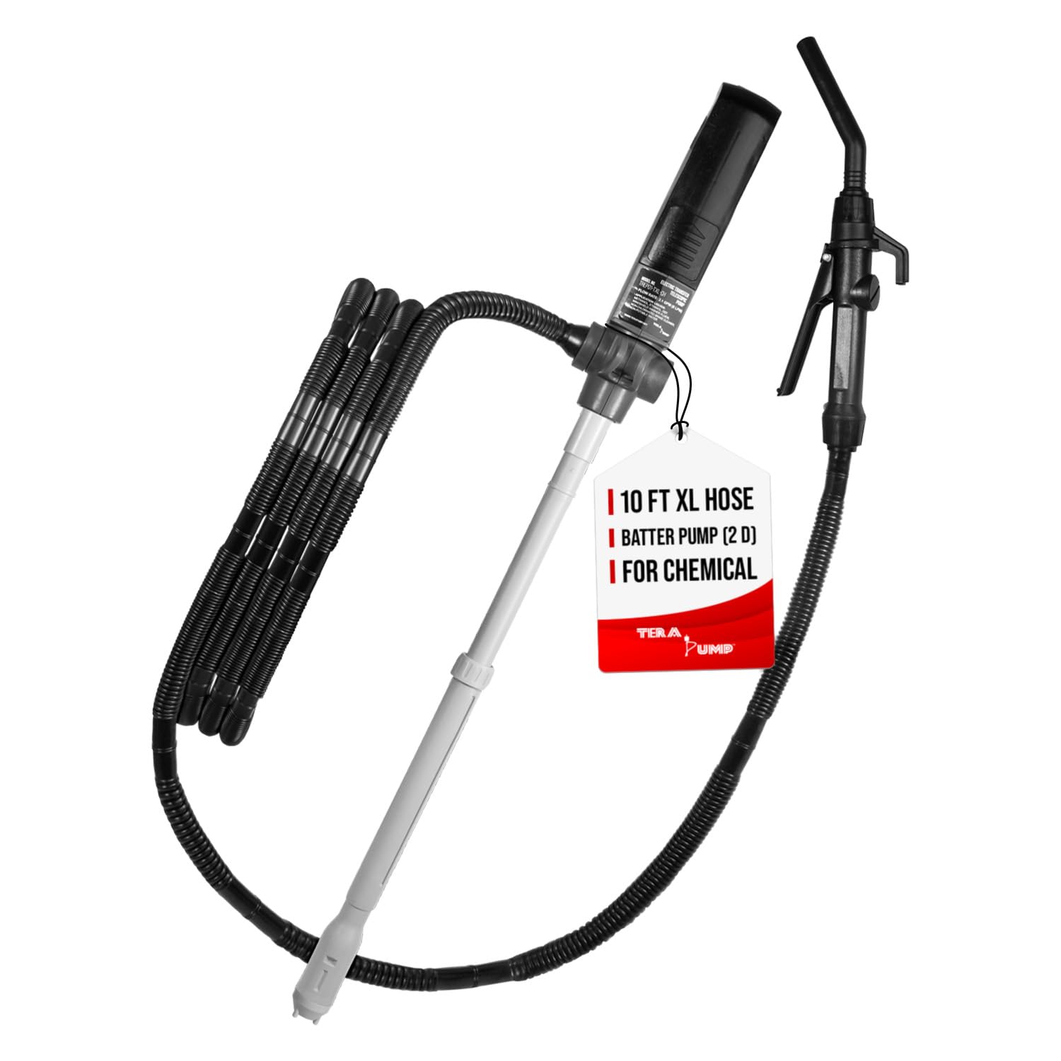 Tera Pump Fuel Transfer Pump W/Quick Flow Control Nozzle & Telescopic Tube [Chemical Resistant] - 3X Powerful D Battery Powered,