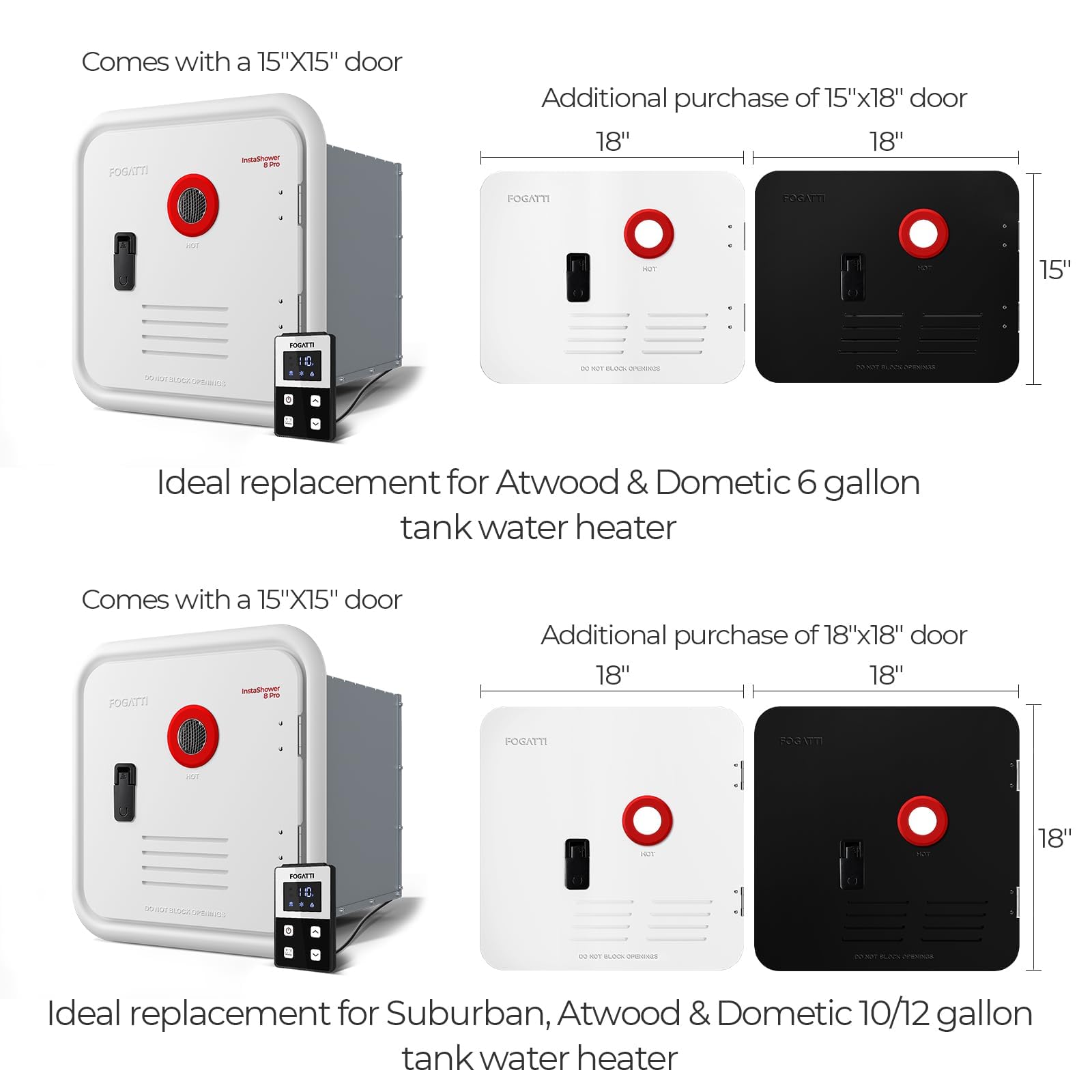 Fogatti Rv Tankless Water Heater, Instashower 8 Pro, Gen 2, With Mixing Tank, 15X15 Inches White Door And Remote Controller, Dc