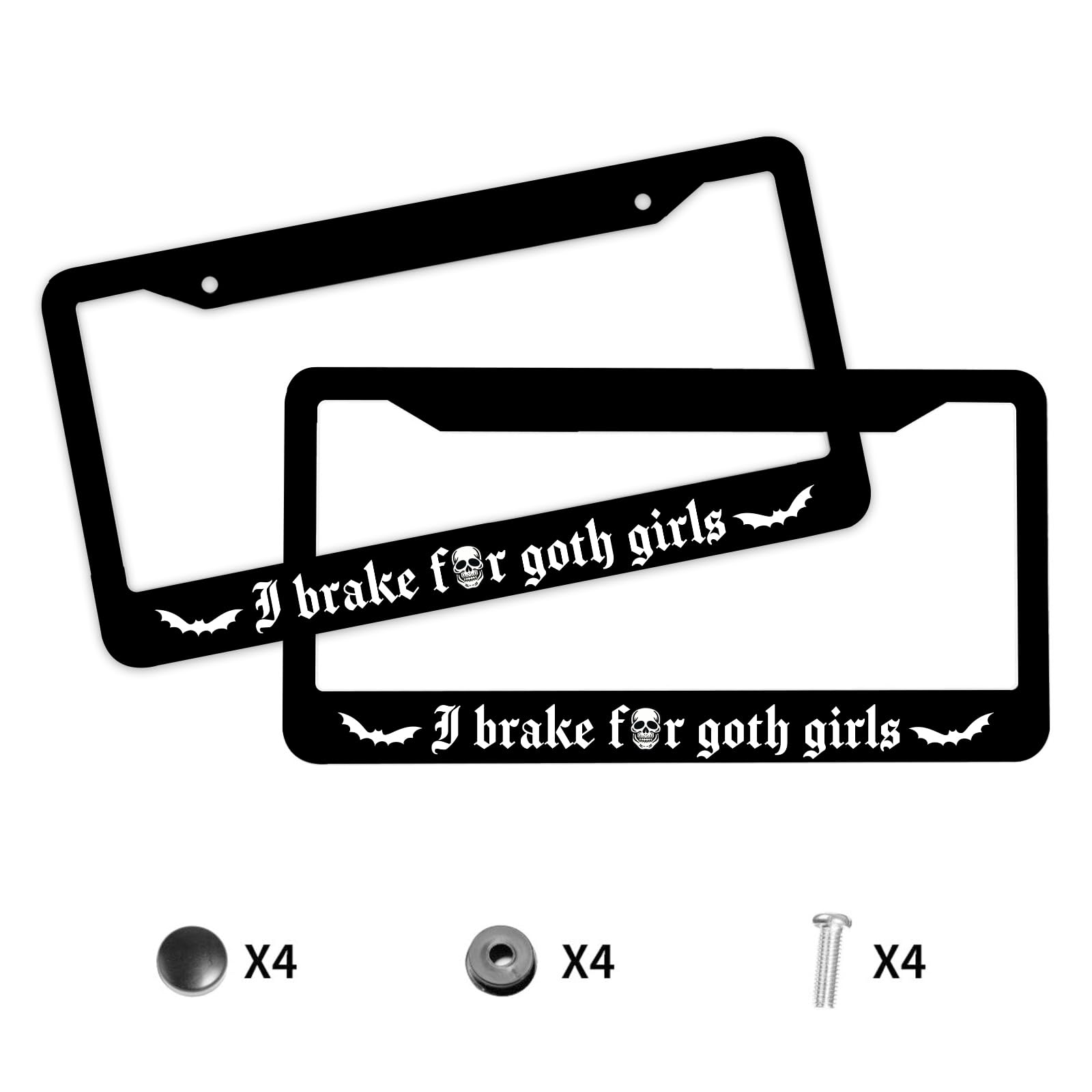 I Brake For Goth Girls License Plate Frame 2Pcs Goth Car Accessories Gothic License Plate Holders Skull Car Plate Frame Auto Car