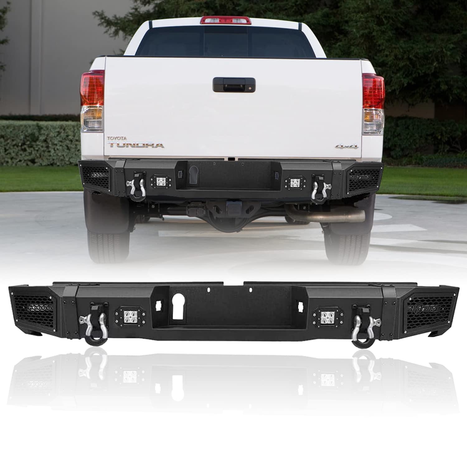 Tioyar Rear Bumper Compatible With 2014 2015 2016 2017 2018 2019 2020 2021 Toyota Tundra W/4 Led Lights + 2 4.75 D-Rings