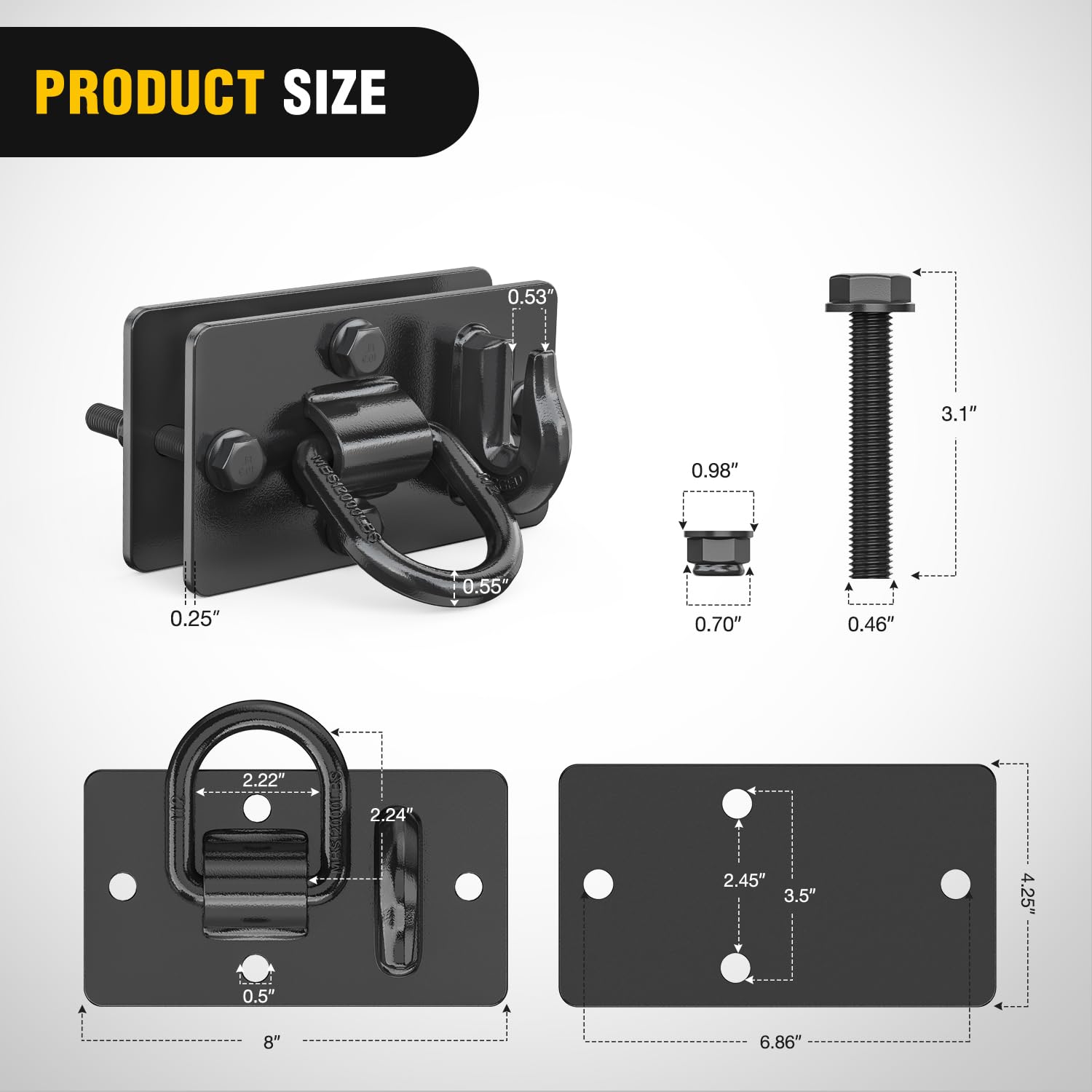 Nilight 2Pcs Tractor Bucket Hooks With Tie Down Ring, Grade 70 Grade Forged Steel Bolt-On Grab Hook With Back Plates For Tractor Bucket Rv Utv Truck Mbs 15000 Lbs, Black, 2 Years Warranty
