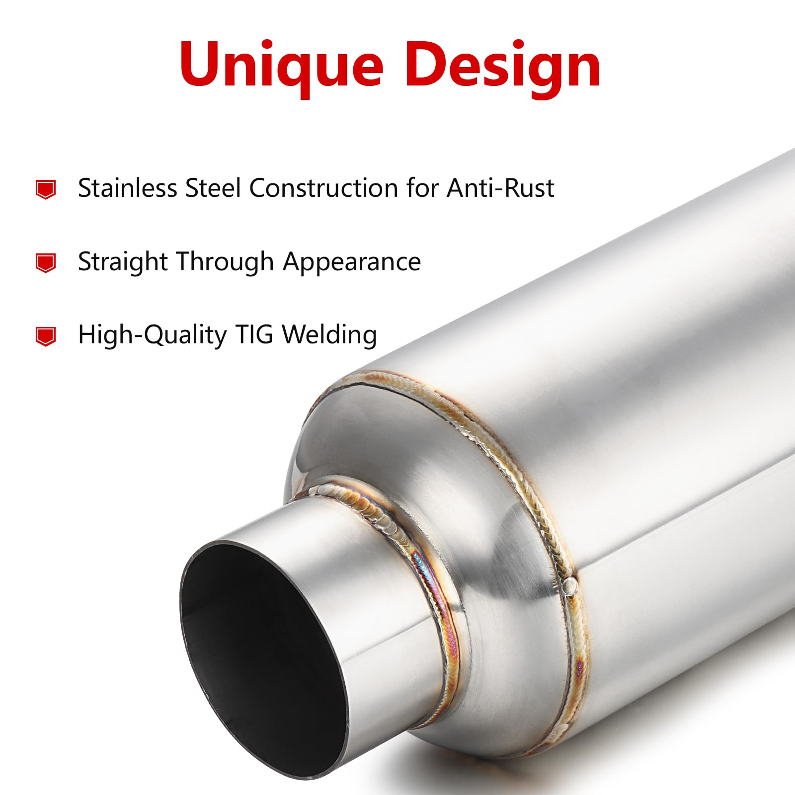 A-Karck 2.25'' Inlet Exhaust Resonator, Muffler Resonator 2.25'' Inlet 2.25'' Outlet 14'' Overall Length Stainless Steel