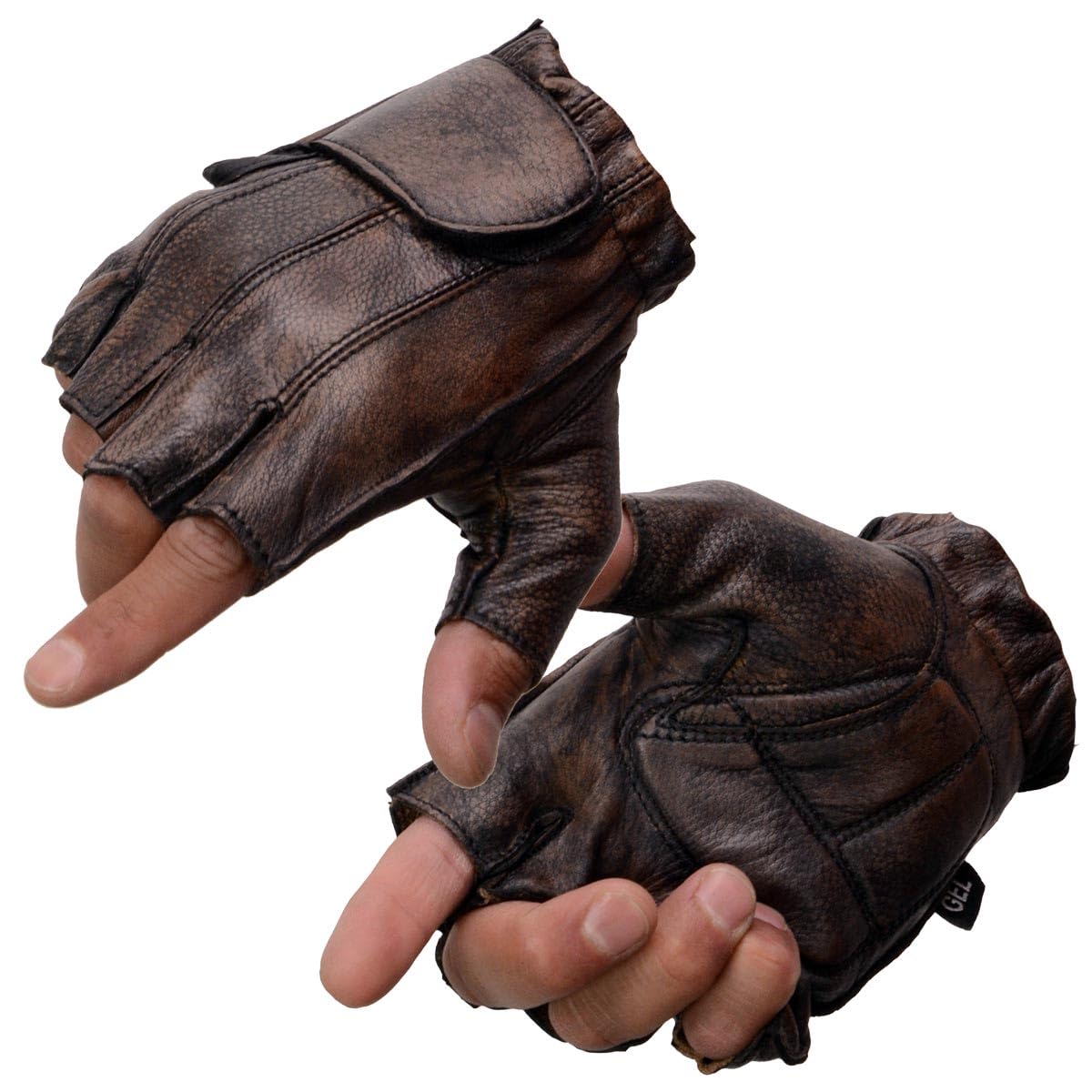 Milwaukee Leather Mg7561 Men'S Brown Leather Gel Padded Palm Fingerless Motorcycle Hand Gloves Made W/ ‘Naked Leather’ - Medium
