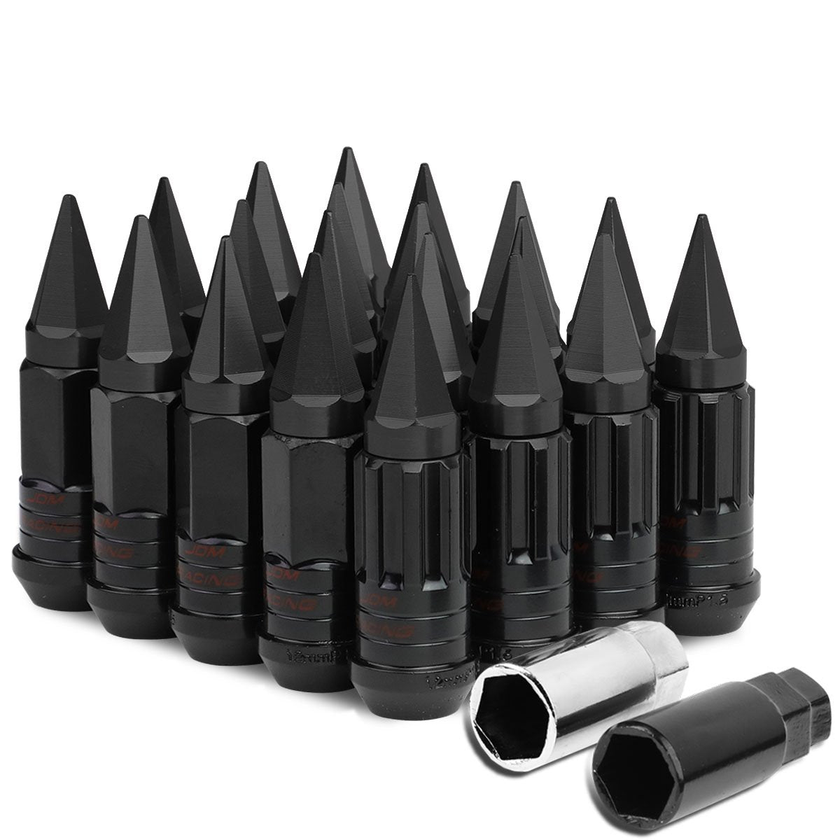 Auto Dynasty M12 x 1.5 Open/Closed End 16PC Aluminum Alloy Wheel Lug Nuts + 4 x Lock Nut + 1 x Key (Black)