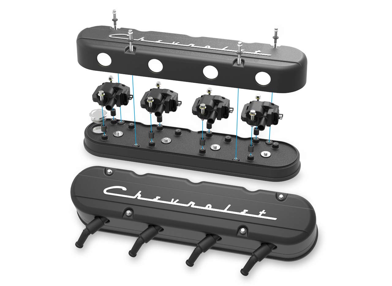 241-177 Holley 2-Piece ''Chevrolet'' Script Valve Cover - Gen Iii/Iv Ls - Satin Black Machined