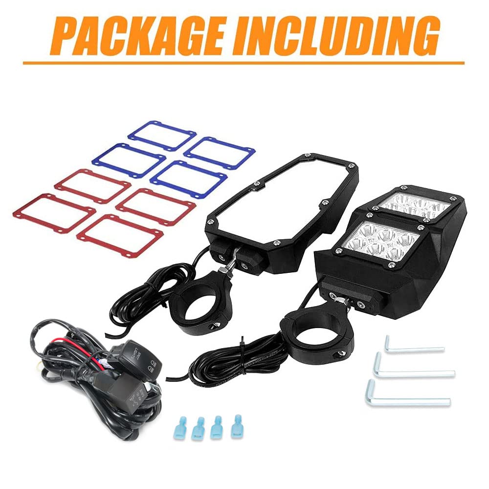 UTV 1.75-2 Inch Roll Bar Cage Offroad LED Spot Light Side Rear View Mirrors With Light Switch Compatible With Polaris RZR XP 900